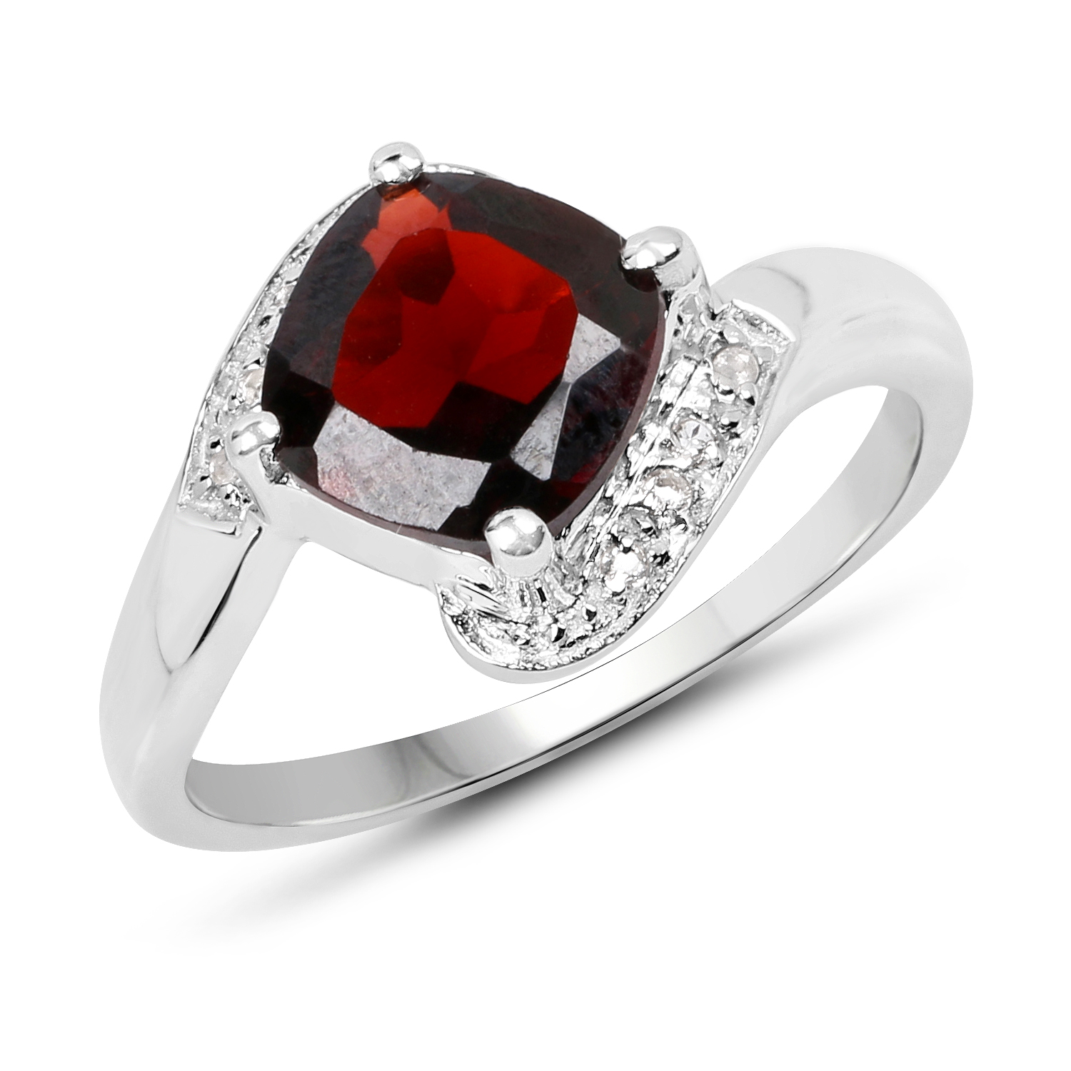 2.54 Carat Genuine Garnet and White Topaz .925 Sterling Silver Ring