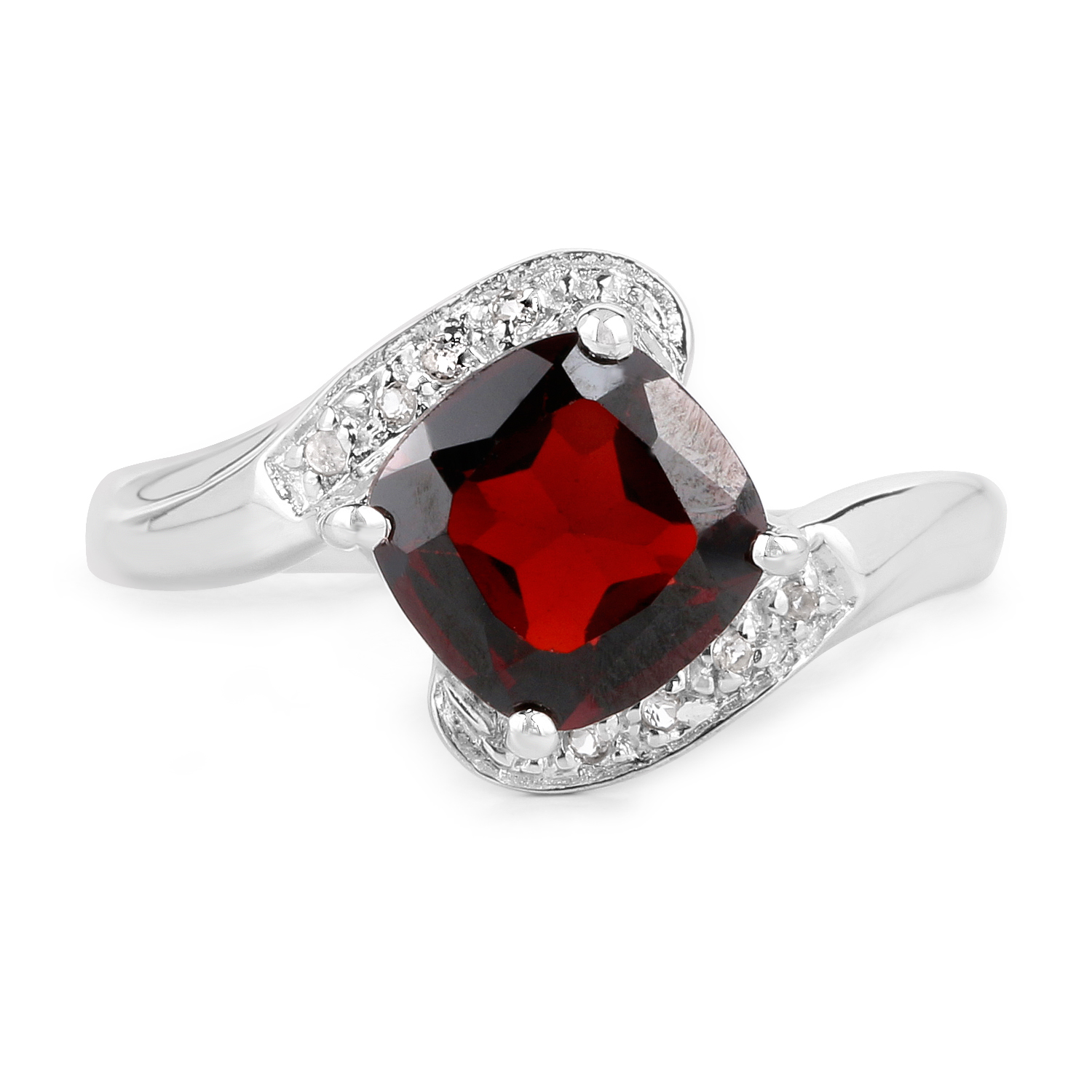 2.54 Carat Genuine Garnet and White Topaz .925 Sterling Silver Ring