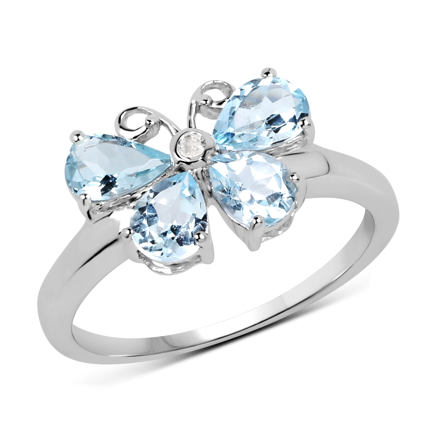 1.27 Carat Genuine Aquamarine & White Topaz .925 Sterling Silver Ring