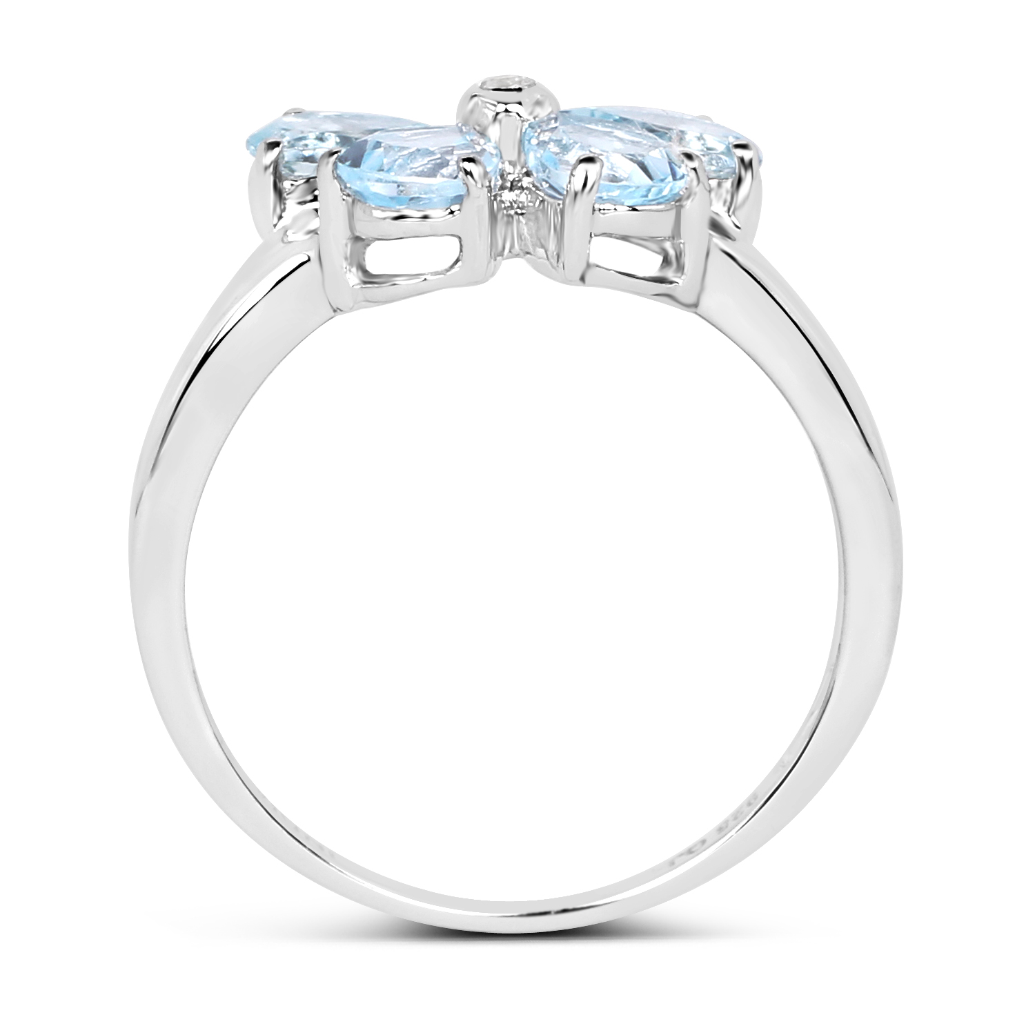 1.27 Carat Genuine Aquamarine & White Topaz .925 Sterling Silver Ring