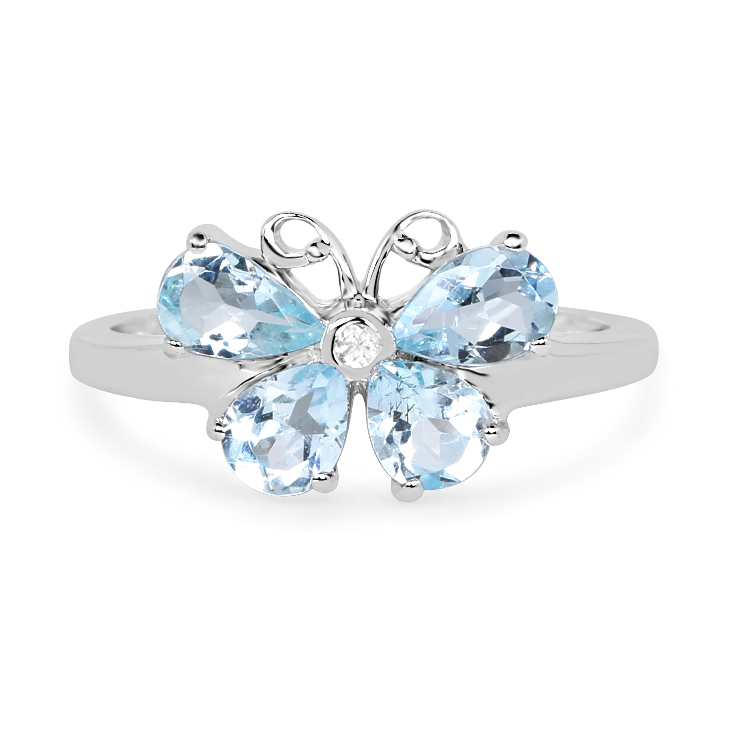 1.27 Carat Genuine Aquamarine & White Topaz .925 Sterling Silver Ring
