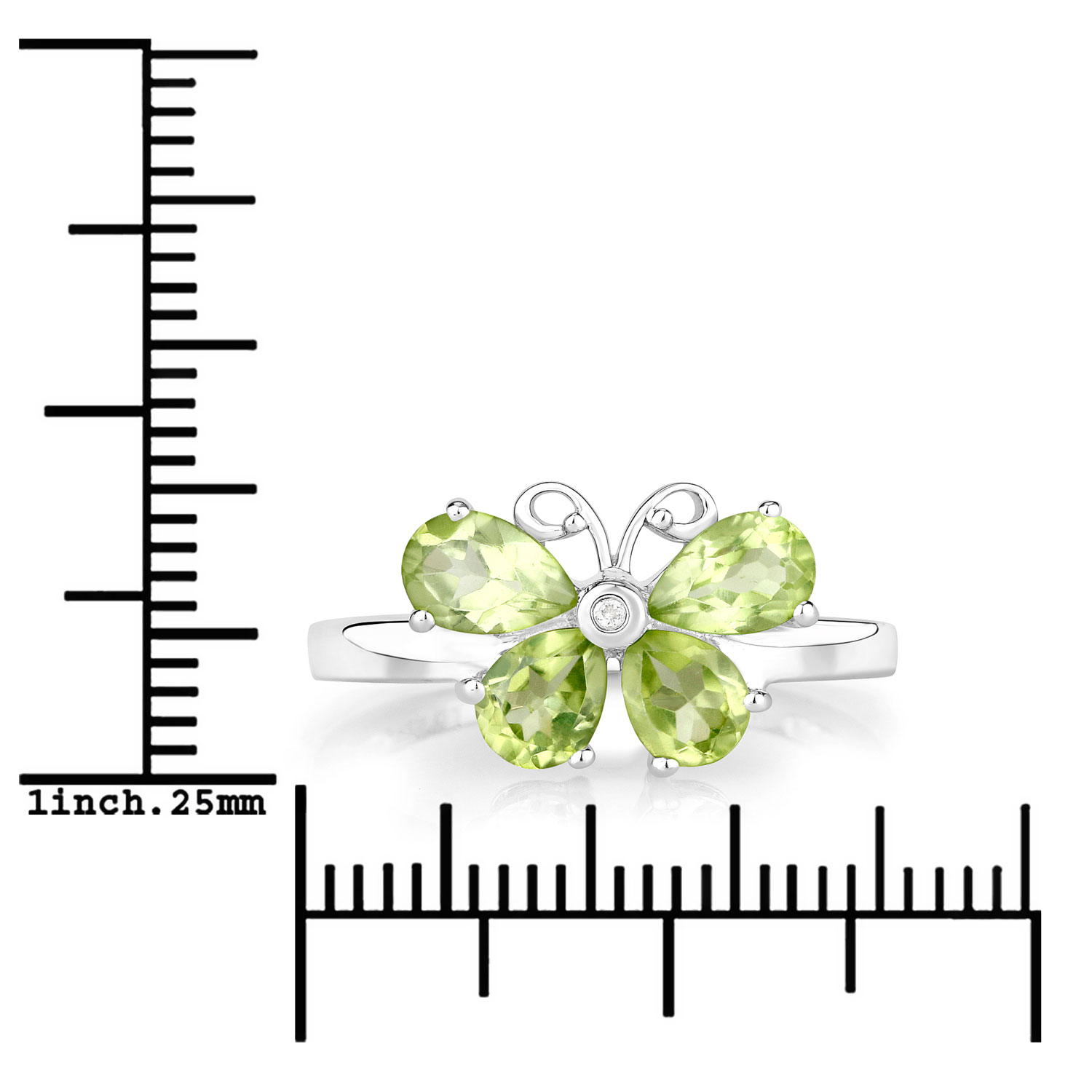 1.45 Carat Genuine Peridot and Created White Sapphire .925 Sterling Silver Ring