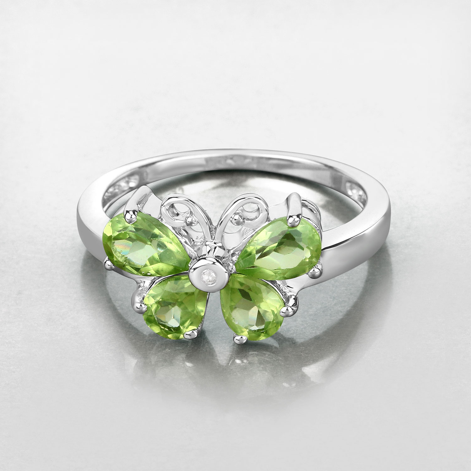 1.45 Carat Genuine Peridot and Created White Sapphire .925 Sterling Silver Ring
