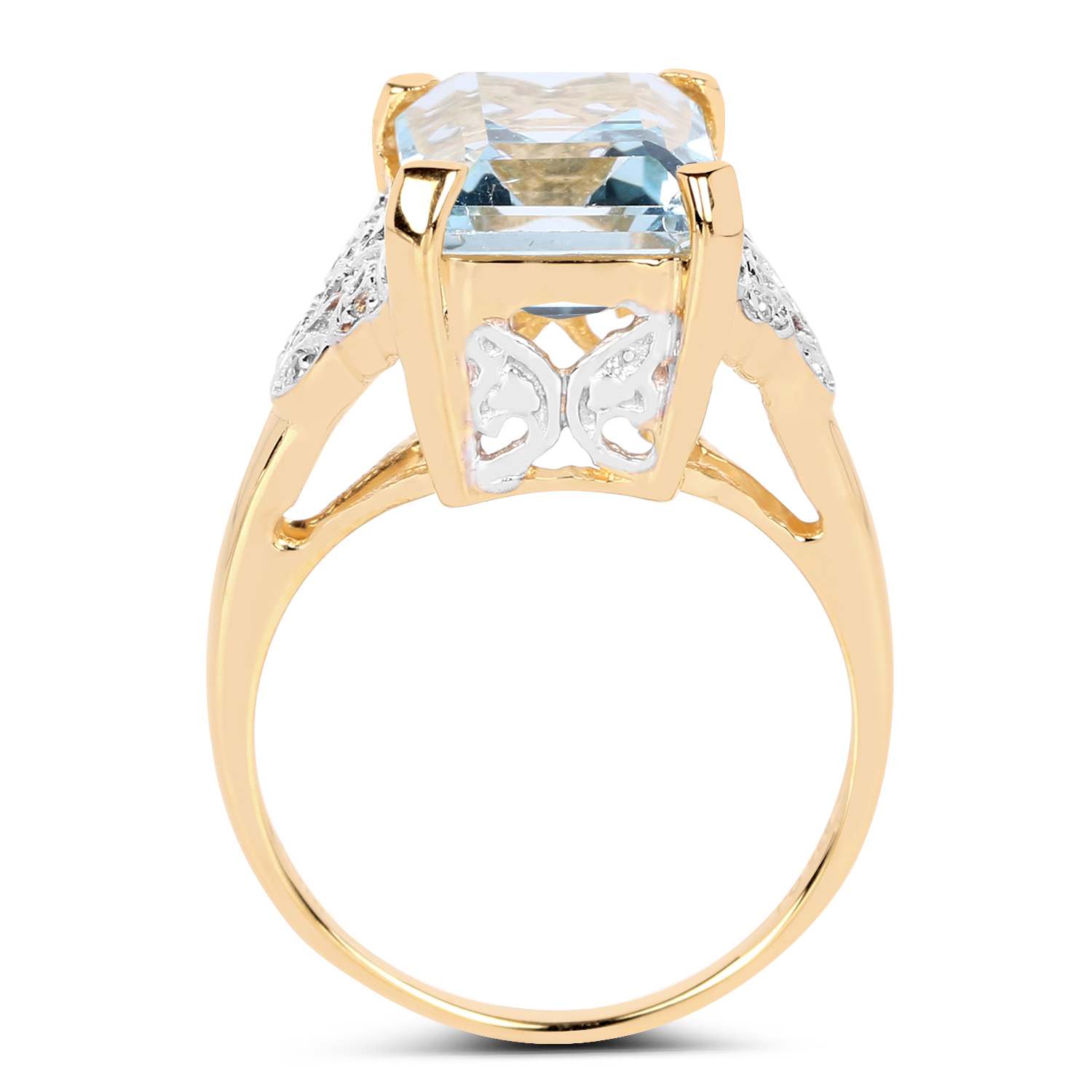 14K Yellow Gold Plated 7.45 Carat Genuine Blue Topaz & White Topaz .925 Sterling Silver Ring