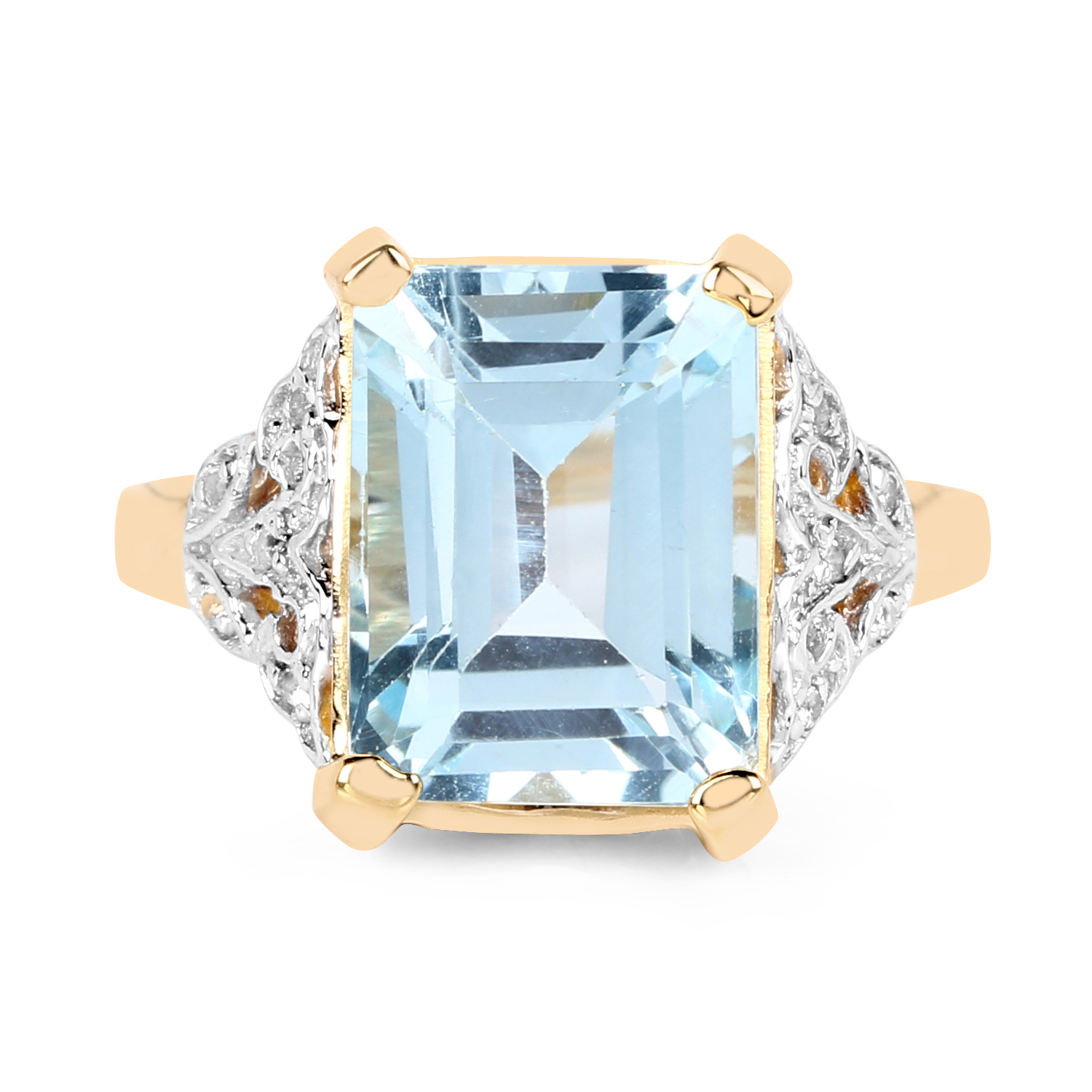 14K Yellow Gold Plated 7.45 Carat Genuine Blue Topaz & White Topaz .925 Sterling Silver Ring
