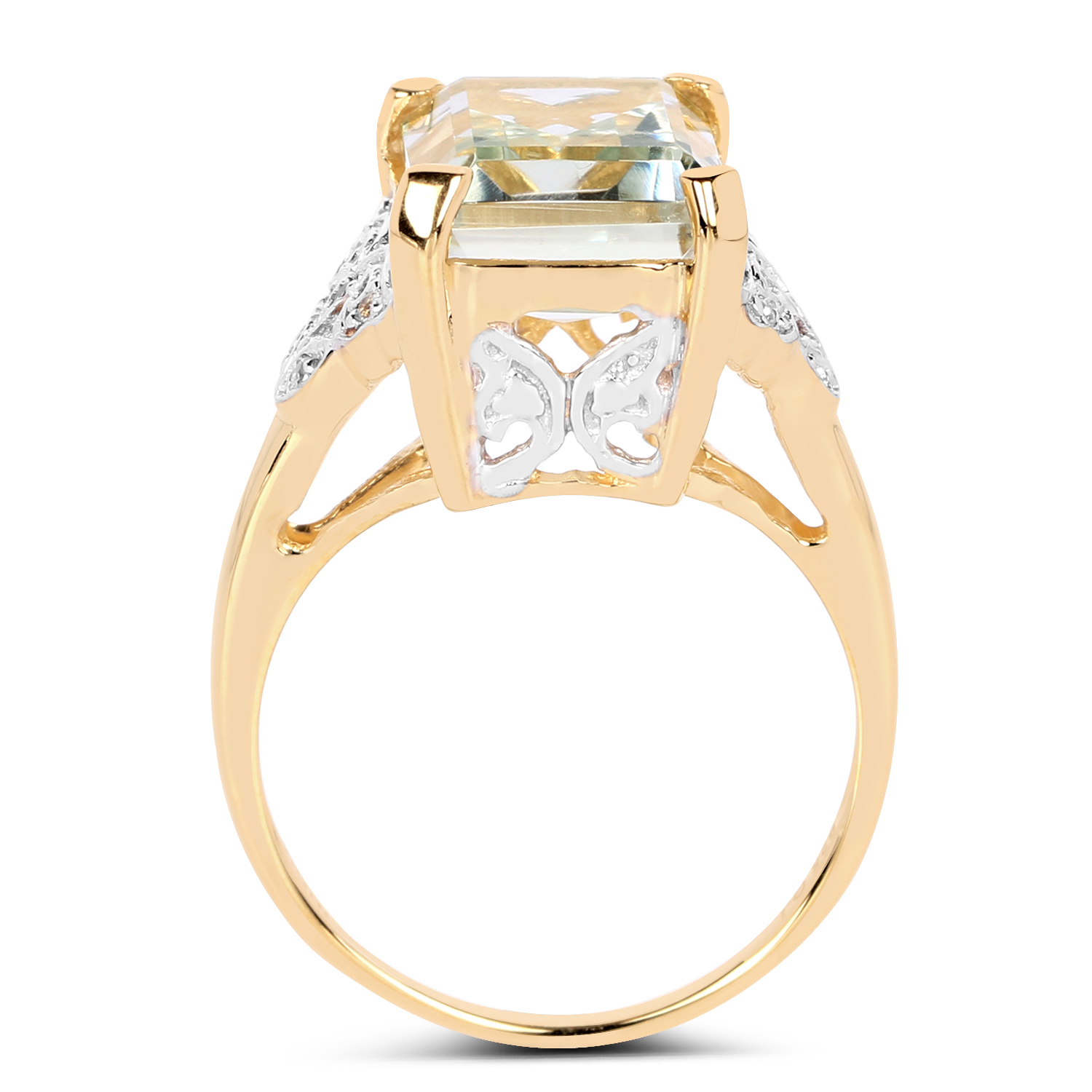 14K Yellow Gold Plated 4.35 Carat Genuine Green Amethyst & White Topaz .925 Sterling Silver Ring