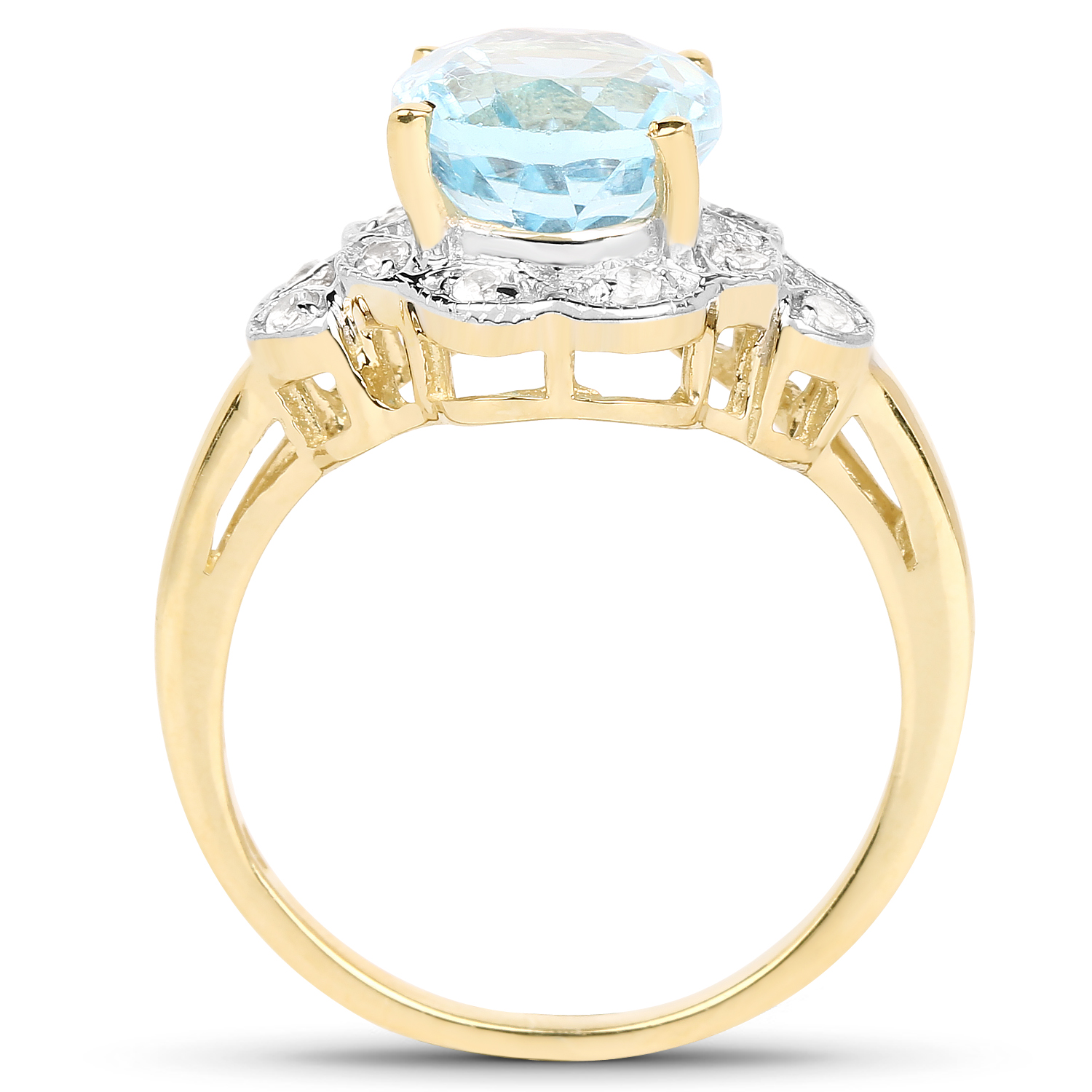 14K Yellow Gold Plated 4.26 Carat Genuine Blue Topaz and White Topaz .925 Sterling Silver Ring