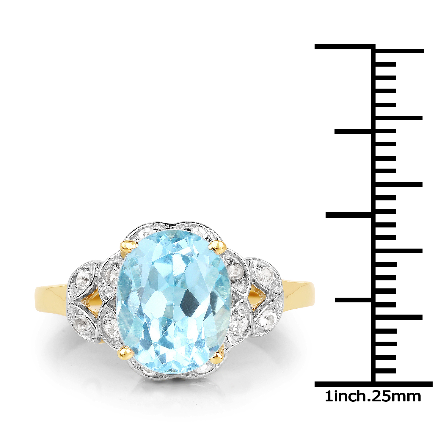 14K Yellow Gold Plated 4.26 Carat Genuine Blue Topaz and White Topaz .925 Sterling Silver Ring
