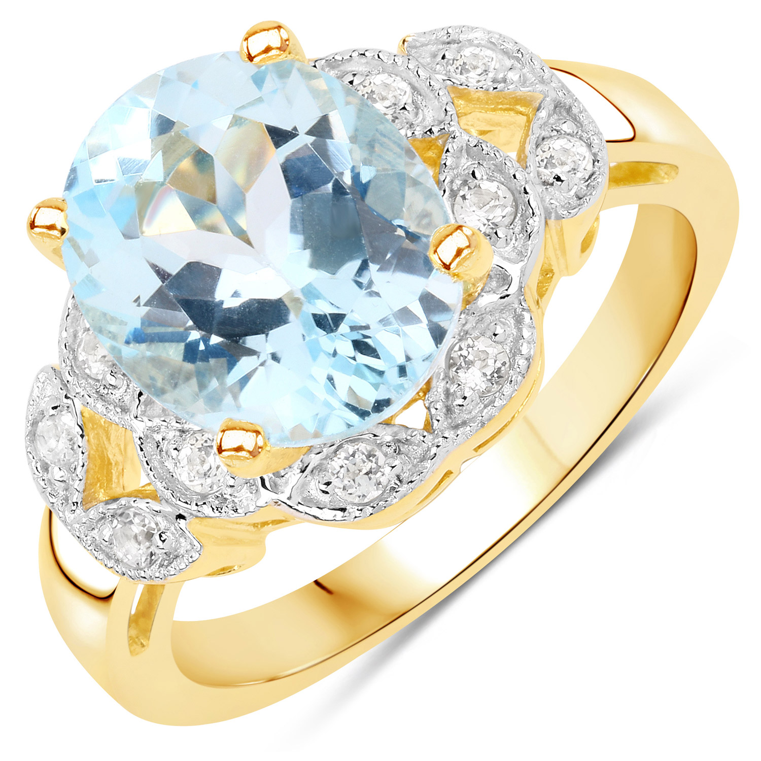 4.51 Carat Genuine Blue Topaz and White Topaz .925 Sterling Silver Ring