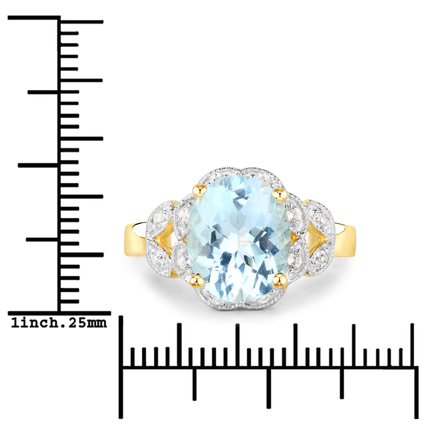 4.51 Carat Genuine Blue Topaz and White Topaz .925 Sterling Silver Ring