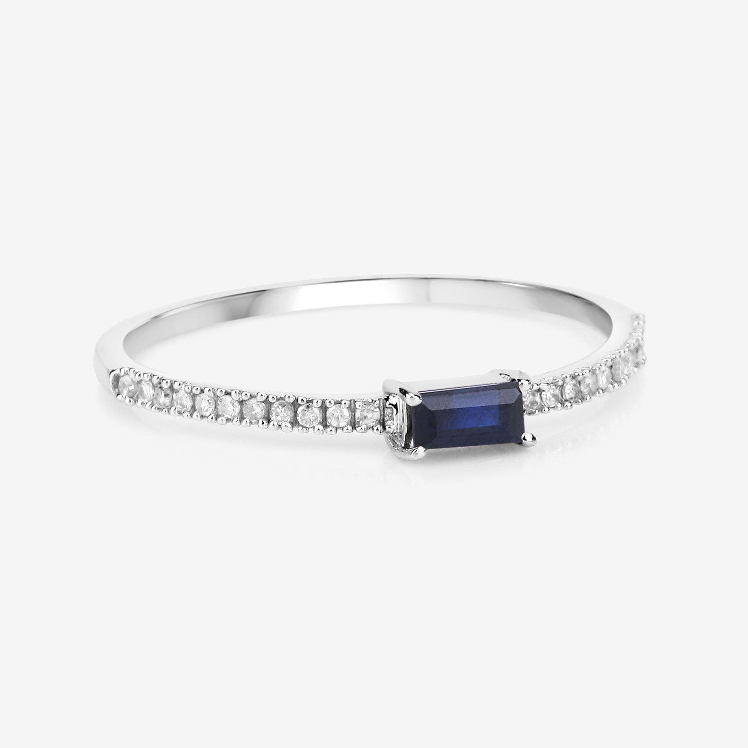 0.19 Carat Genuine Blue Sapphire and White Diamond 14K White Gold Ring