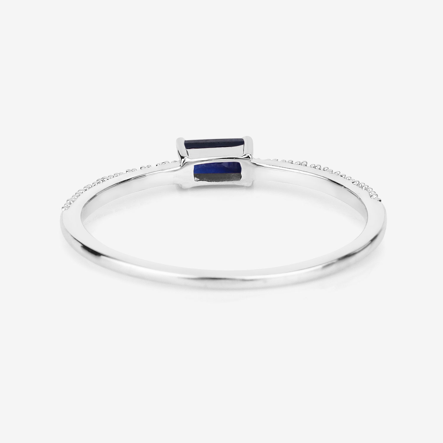 0.19 Carat Genuine Blue Sapphire and White Diamond 14K White Gold Ring