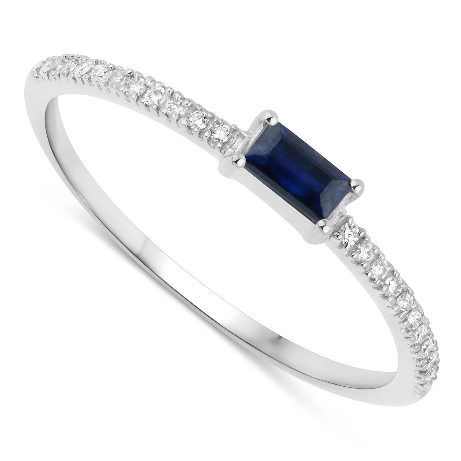 0.19 Carat Genuine Blue Sapphire and White Diamond 14K White Gold Ring