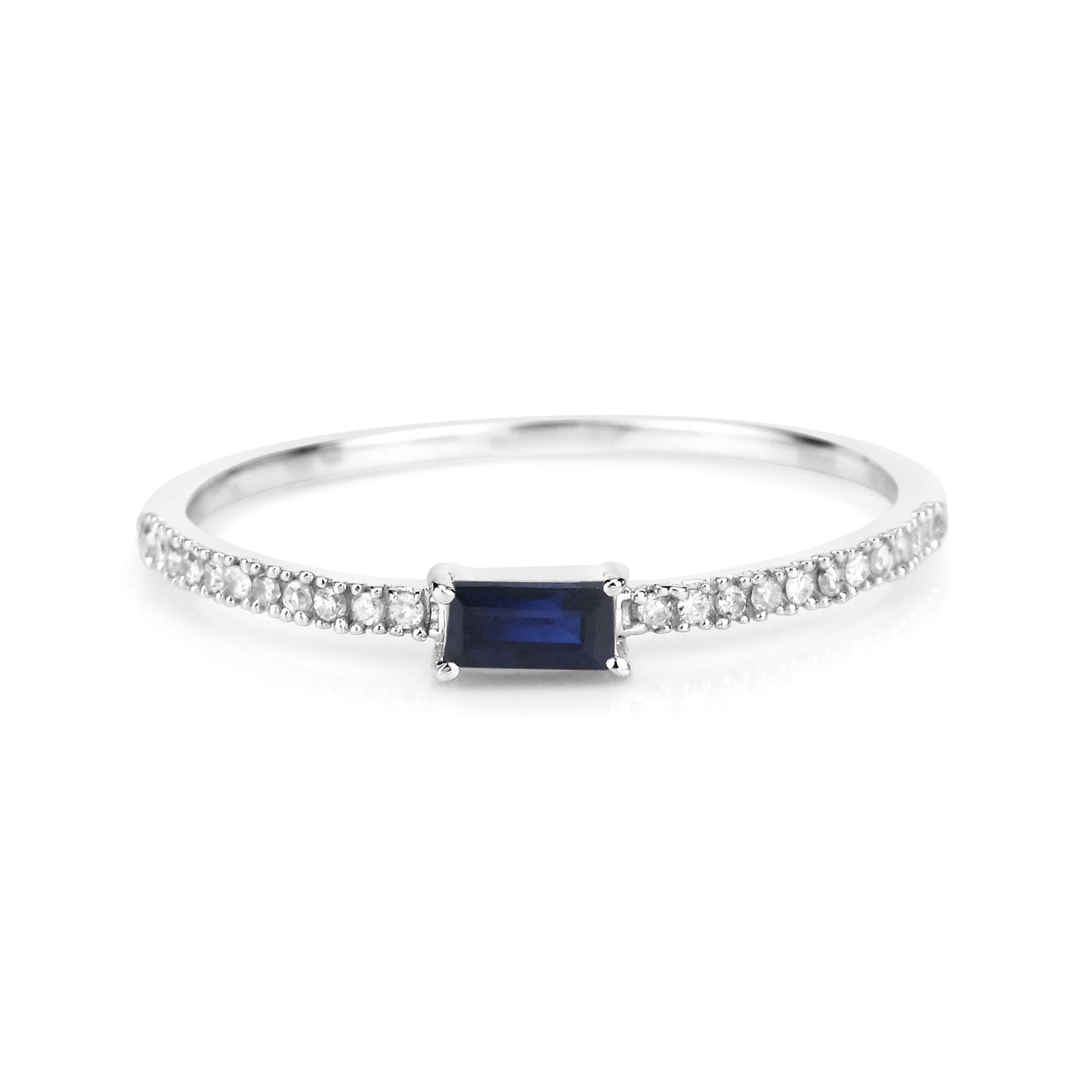 0.19 Carat Genuine Blue Sapphire and White Diamond 14K White Gold Ring