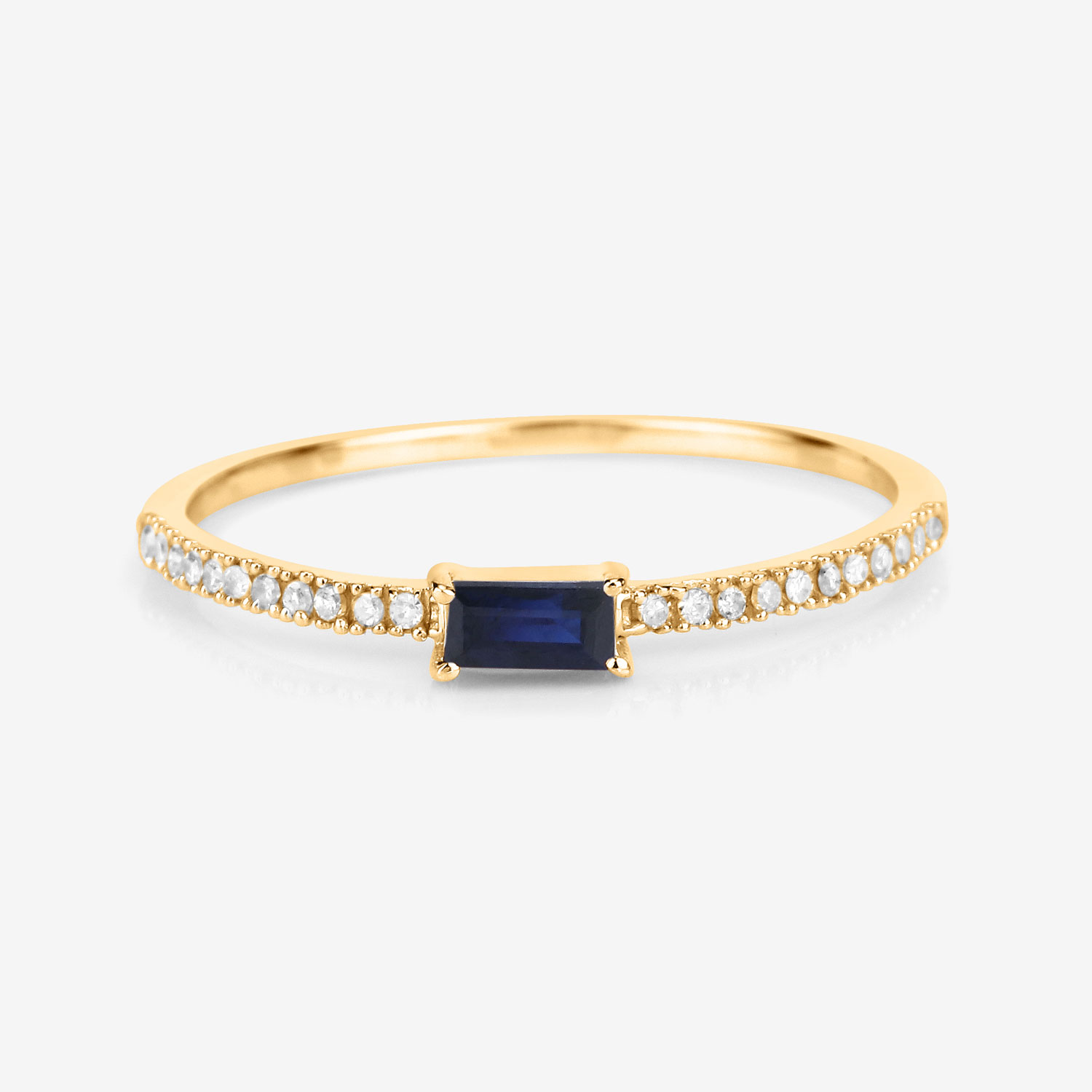 Ladies Bezel Set Genuine Blue Sapphire Twist Band Ring