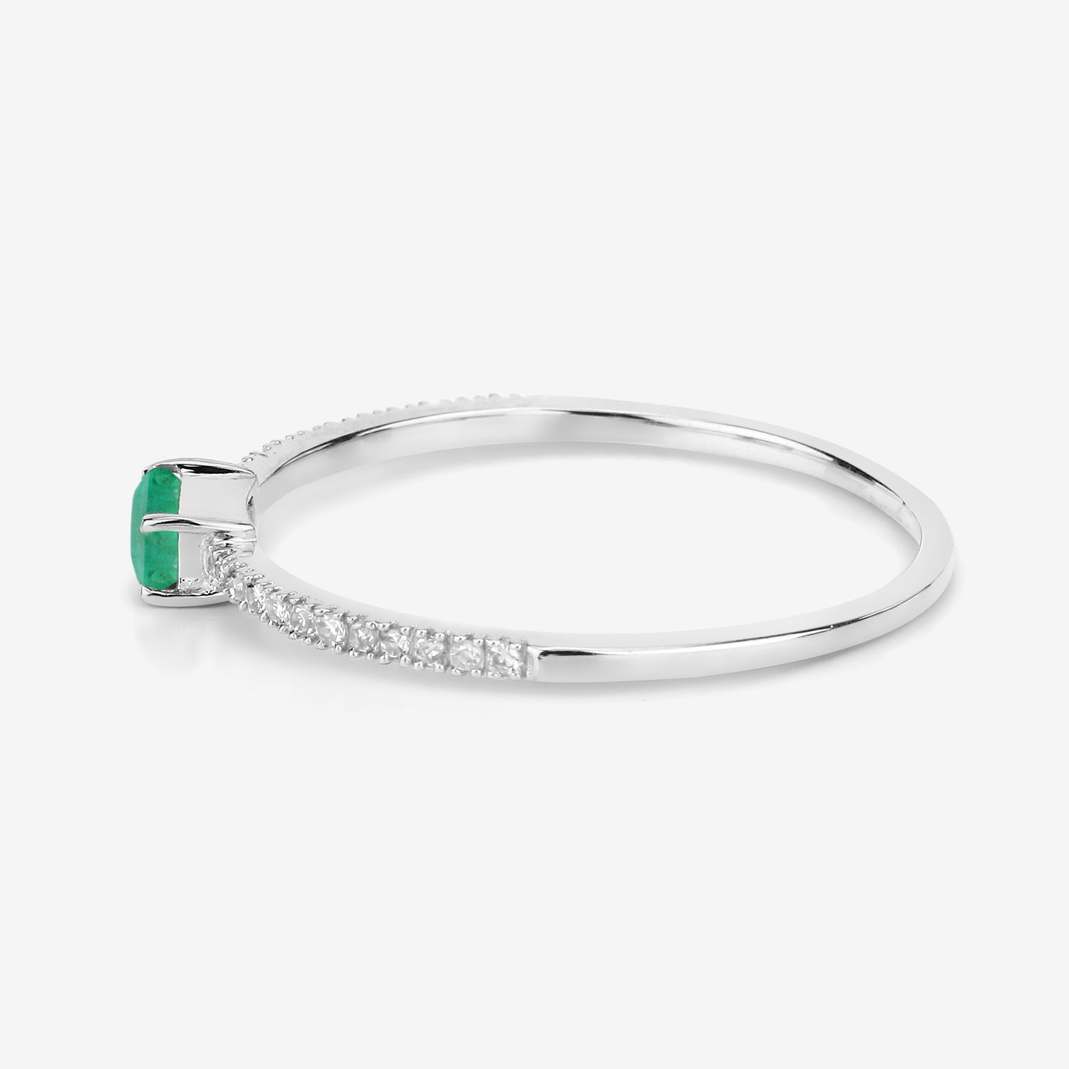 0.18 Carat Genuine Zambian Emerald and White Diamond 14K White Gold Ring