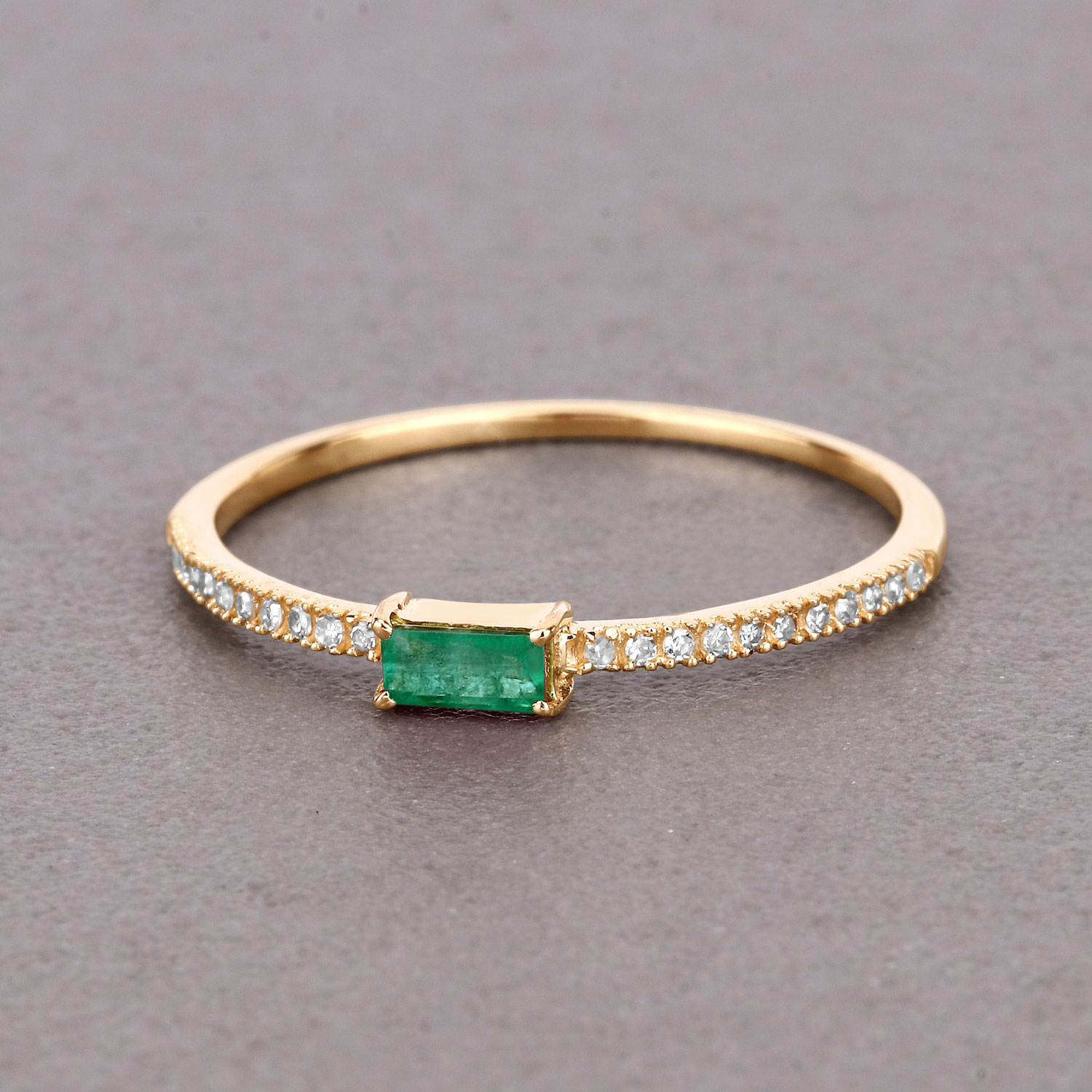 0.18 Carat Genuine Zambian Emerald and White Diamond 14K Yellow Gold Ring