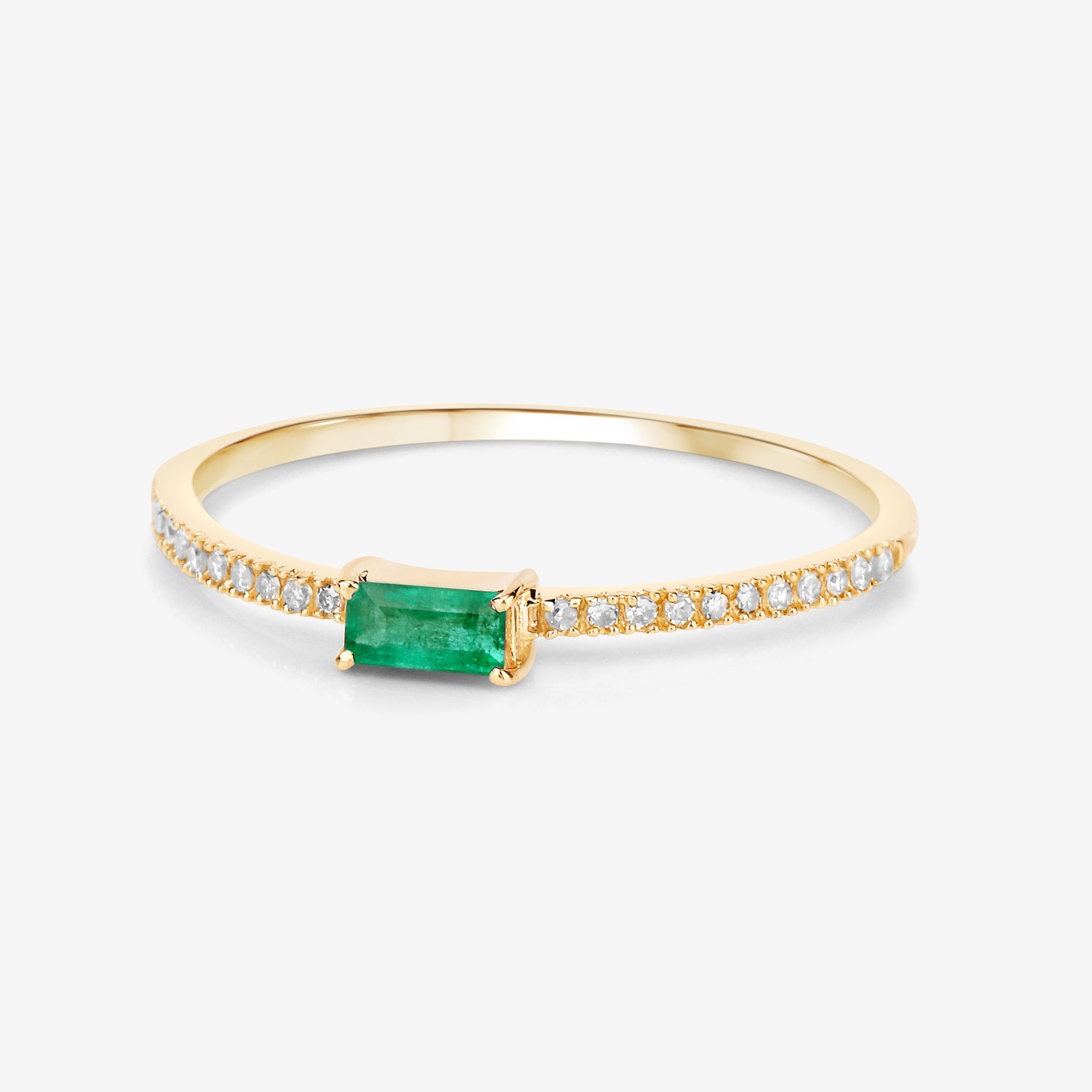0.18 Carat Genuine Zambian Emerald and White Diamond 14K Yellow Gold Ring