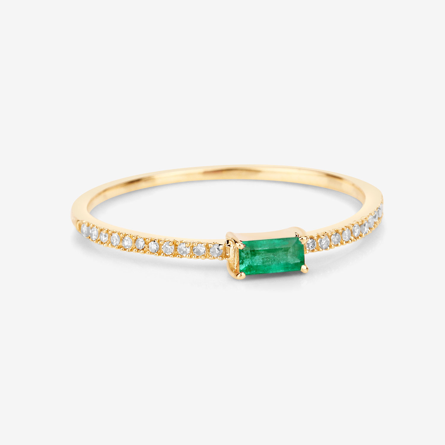 0.18 Carat Genuine Zambian Emerald and White Diamond 14K Yellow Gold Ring