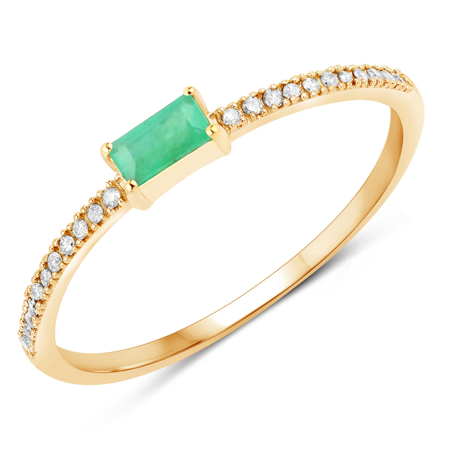 0.18 Carat Genuine Zambian Emerald and White Diamond 14K Yellow Gold Ring
