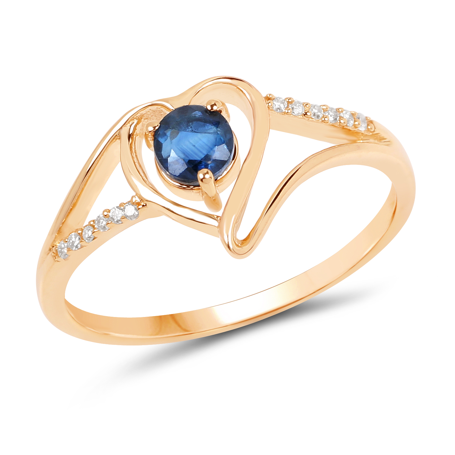 0.34 Carat Genuine Blue Sapphire and White Diamond 14K Yellow Gold Ring
