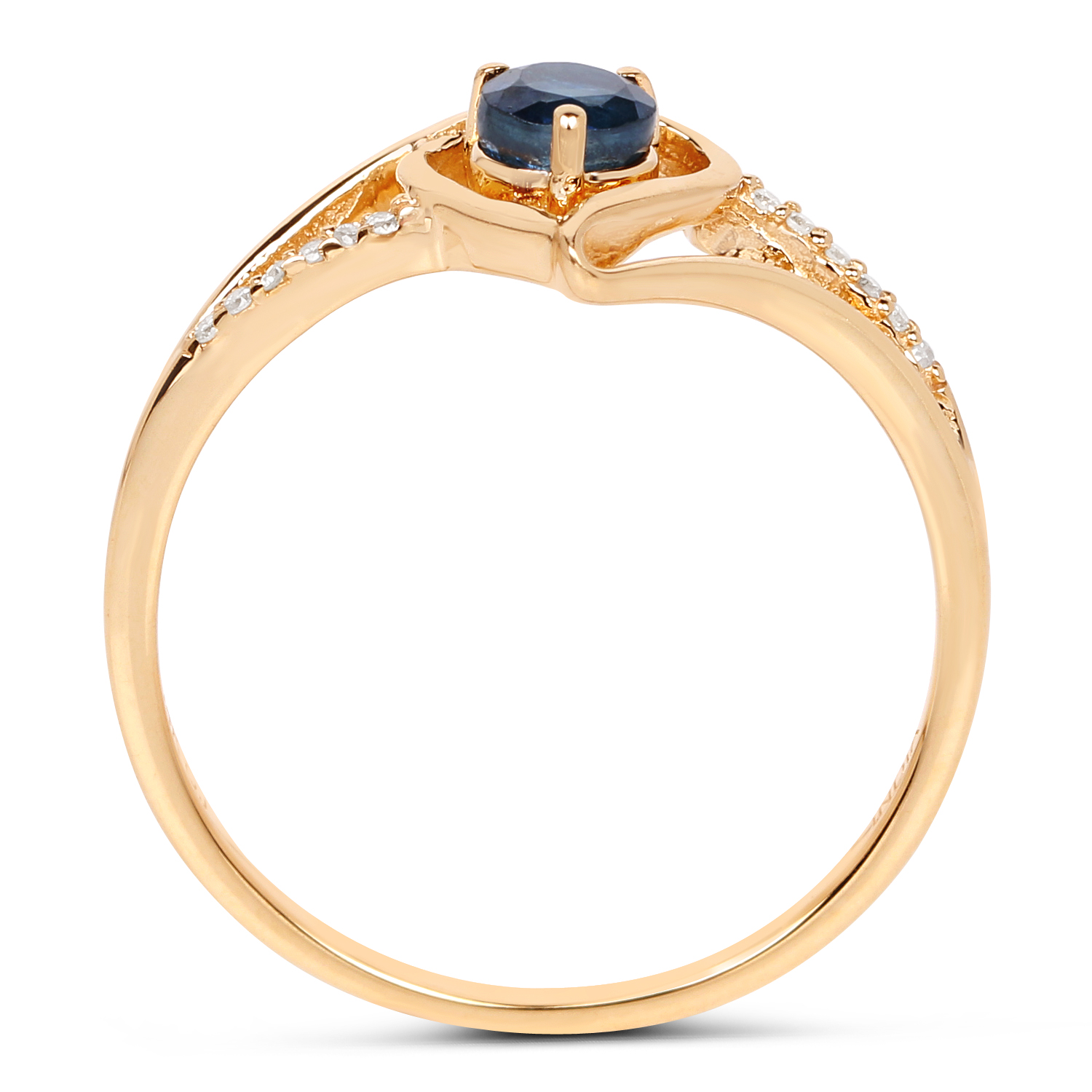 0.34 Carat Genuine Blue Sapphire and White Diamond 14K Yellow Gold Ring