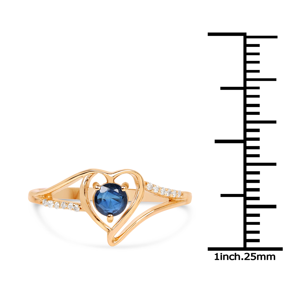 0.34 Carat Genuine Blue Sapphire and White Diamond 14K Yellow Gold Ring