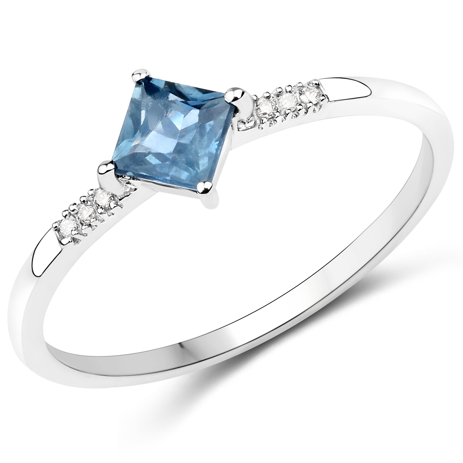 0.62 Carat Genuine Blue Sapphire and White Diamond 14K White Gold Ring