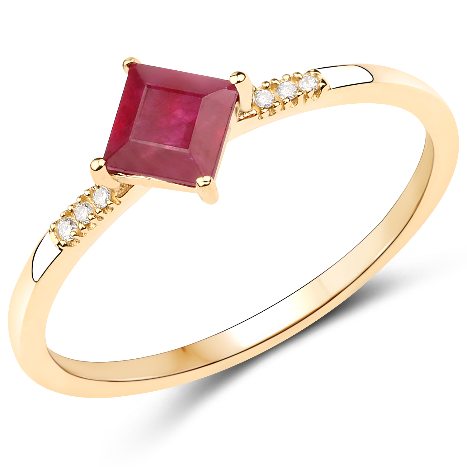 0.37 Carat Genuine Ruby and White Diamond 14K Yellow Gold Ring
