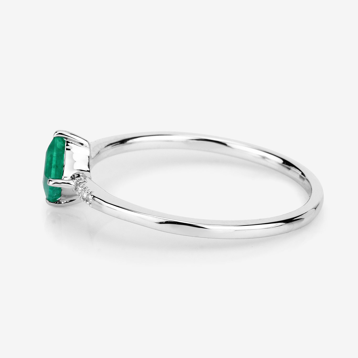 0.42 Carat Genuine Zambian Emerald and White Diamond 14K White Gold Ring