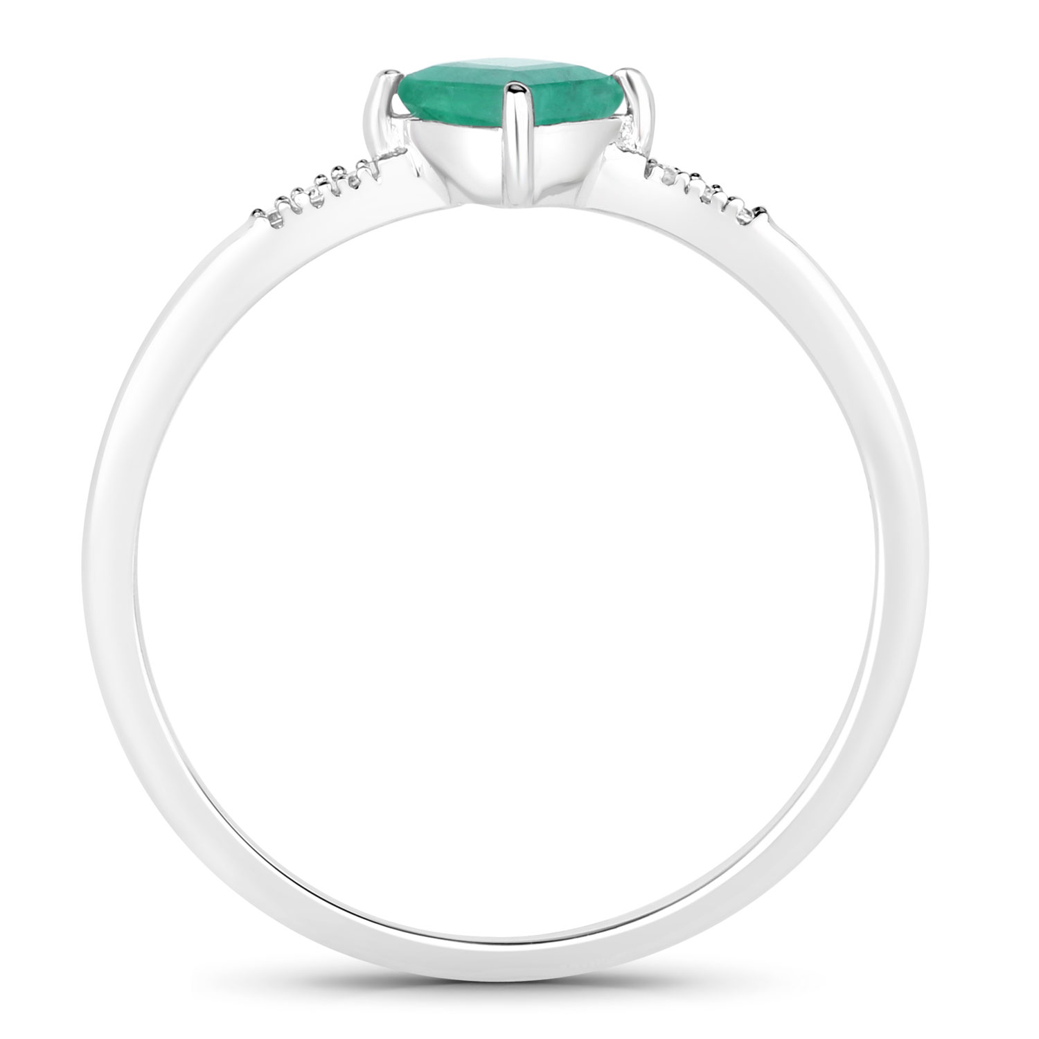 0.42 Carat Genuine Zambian Emerald and White Diamond 14K White Gold Ring