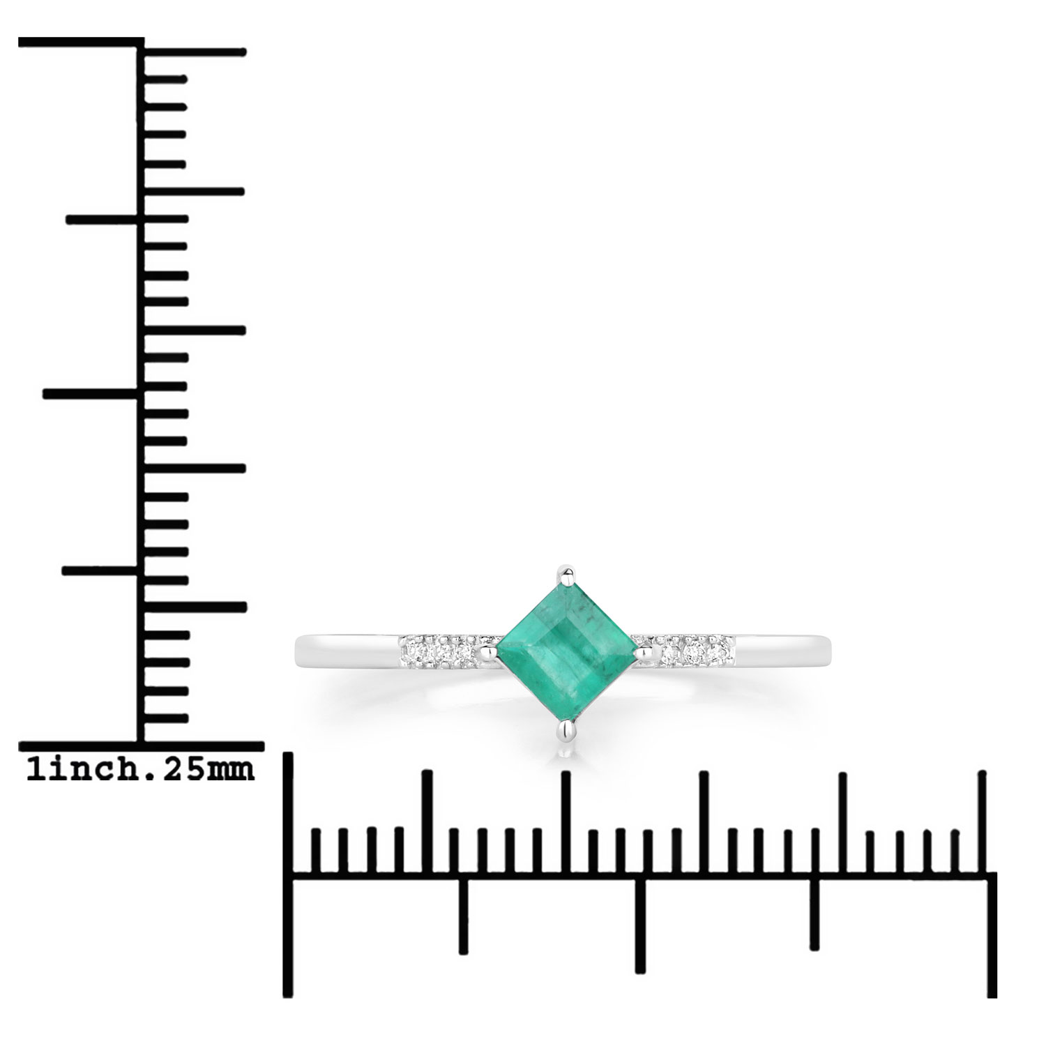 0.42 Carat Genuine Zambian Emerald and White Diamond 14K White Gold Ring