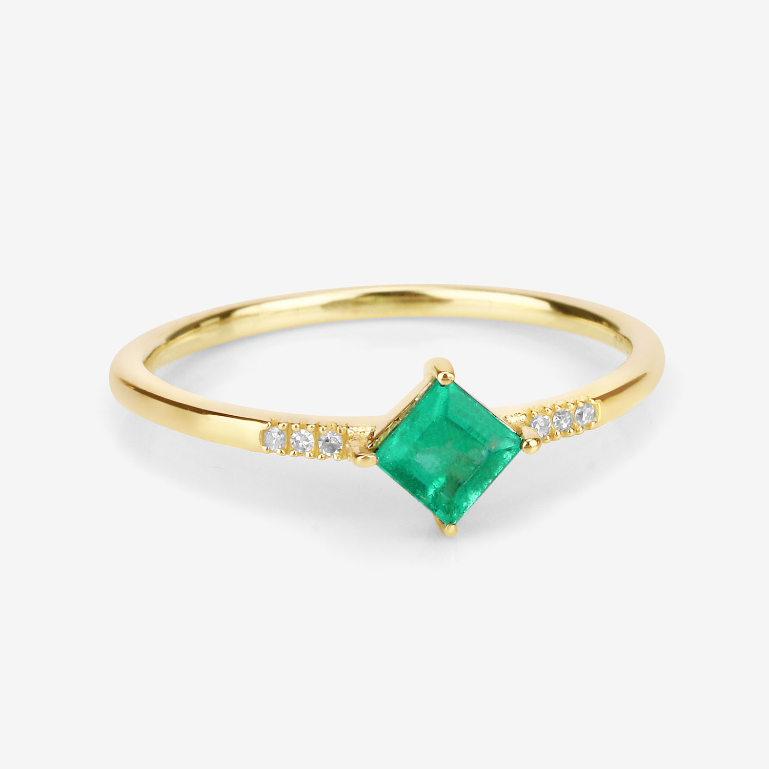 0.42 Carat Genuine Zambian Emerald and White Diamond 14K Yellow Gold Ring