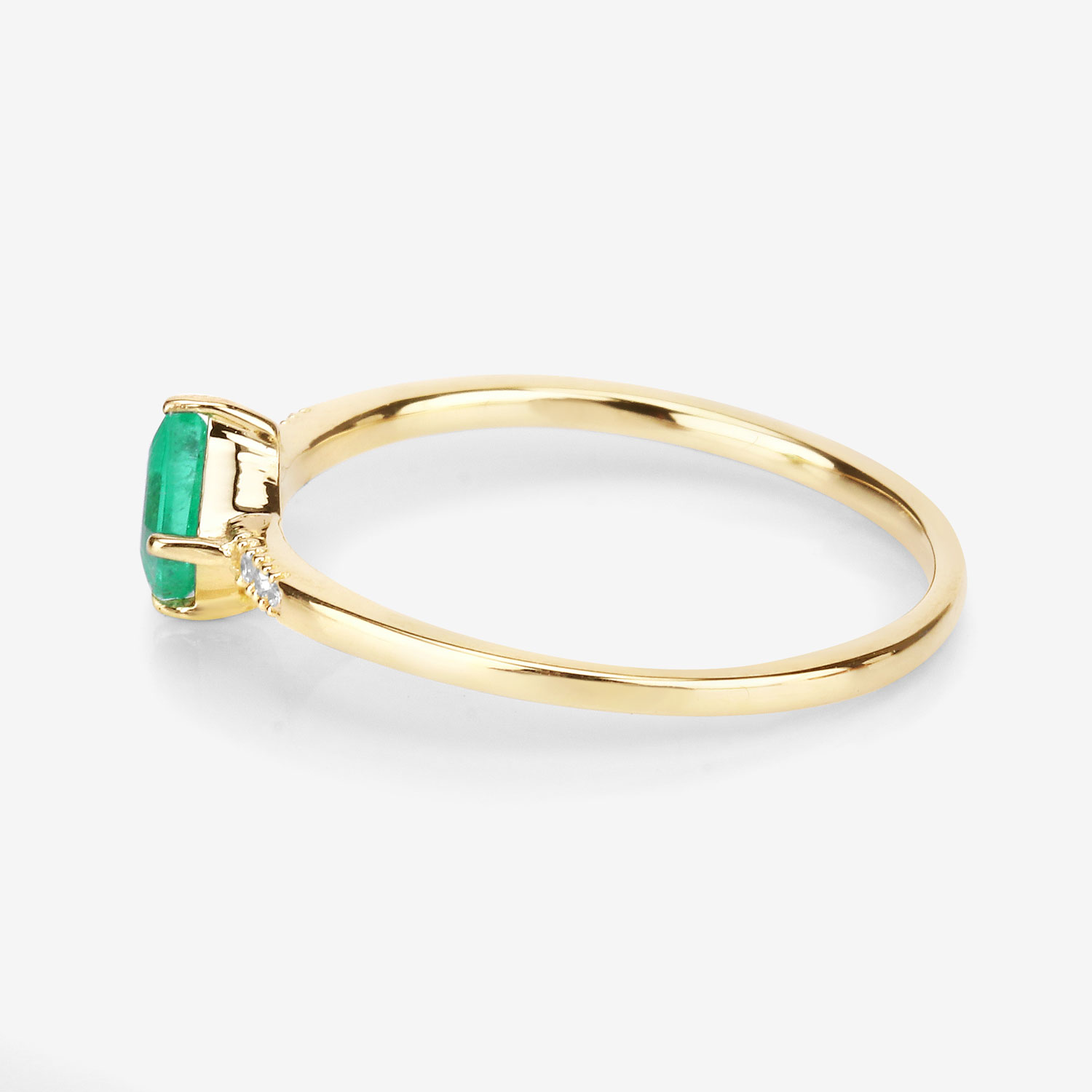 0.42 Carat Genuine Zambian Emerald and White Diamond 14K Yellow Gold Ring