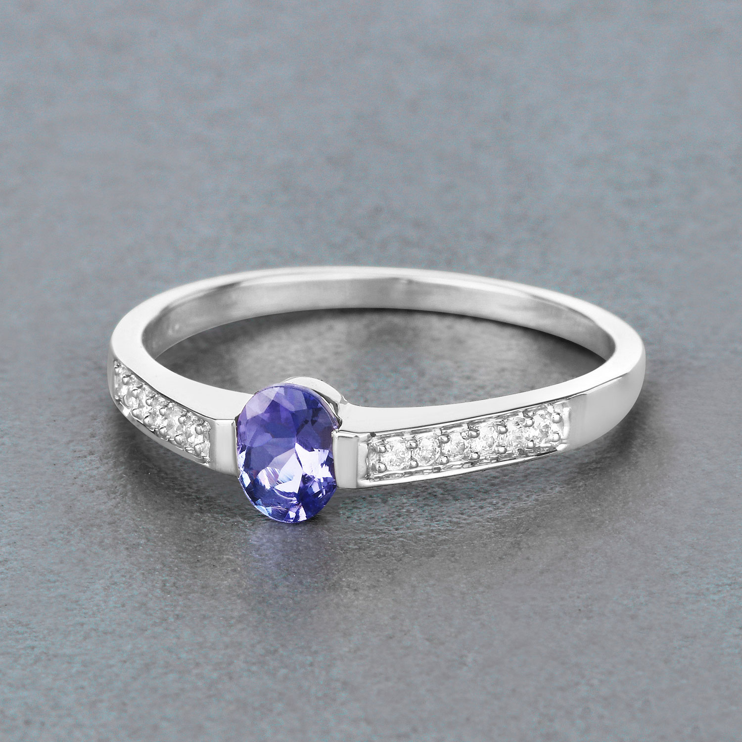 0.40 Carat Genuine Tanzanite and White Diamond 14K White Gold Ring