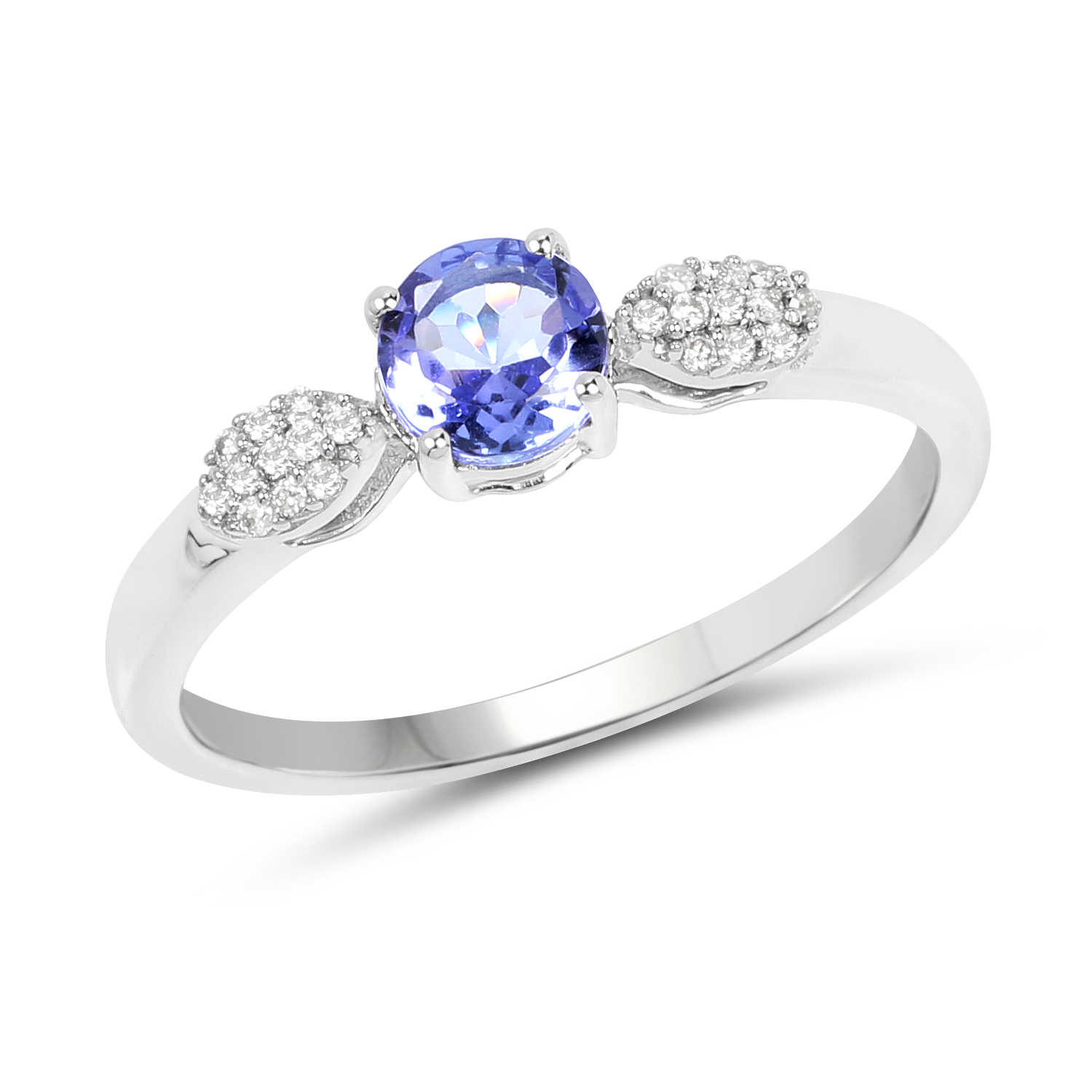 0.54 Carat Genuine Tanzanite and White Diamond 14K White Gold Ring