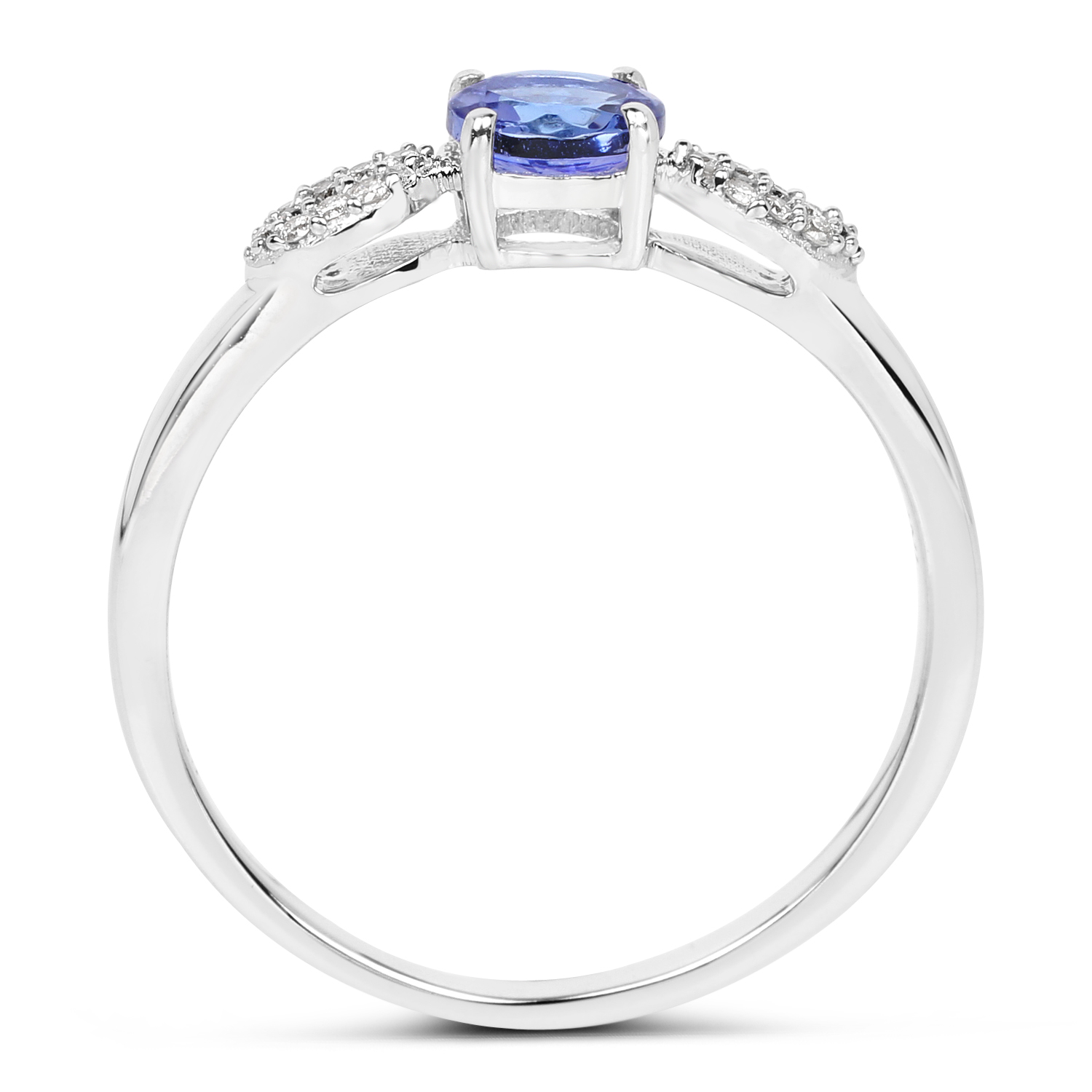 0.54 Carat Genuine Tanzanite and White Diamond 14K White Gold Ring