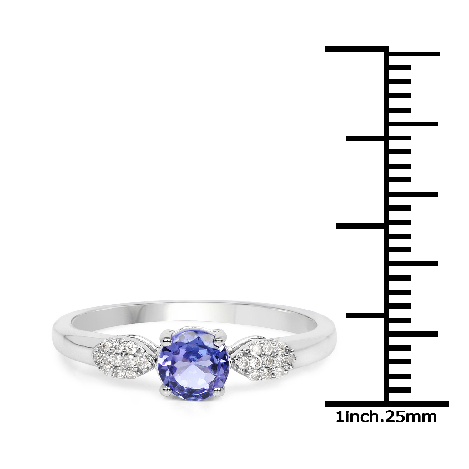 0.54 Carat Genuine Tanzanite and White Diamond 14K White Gold Ring