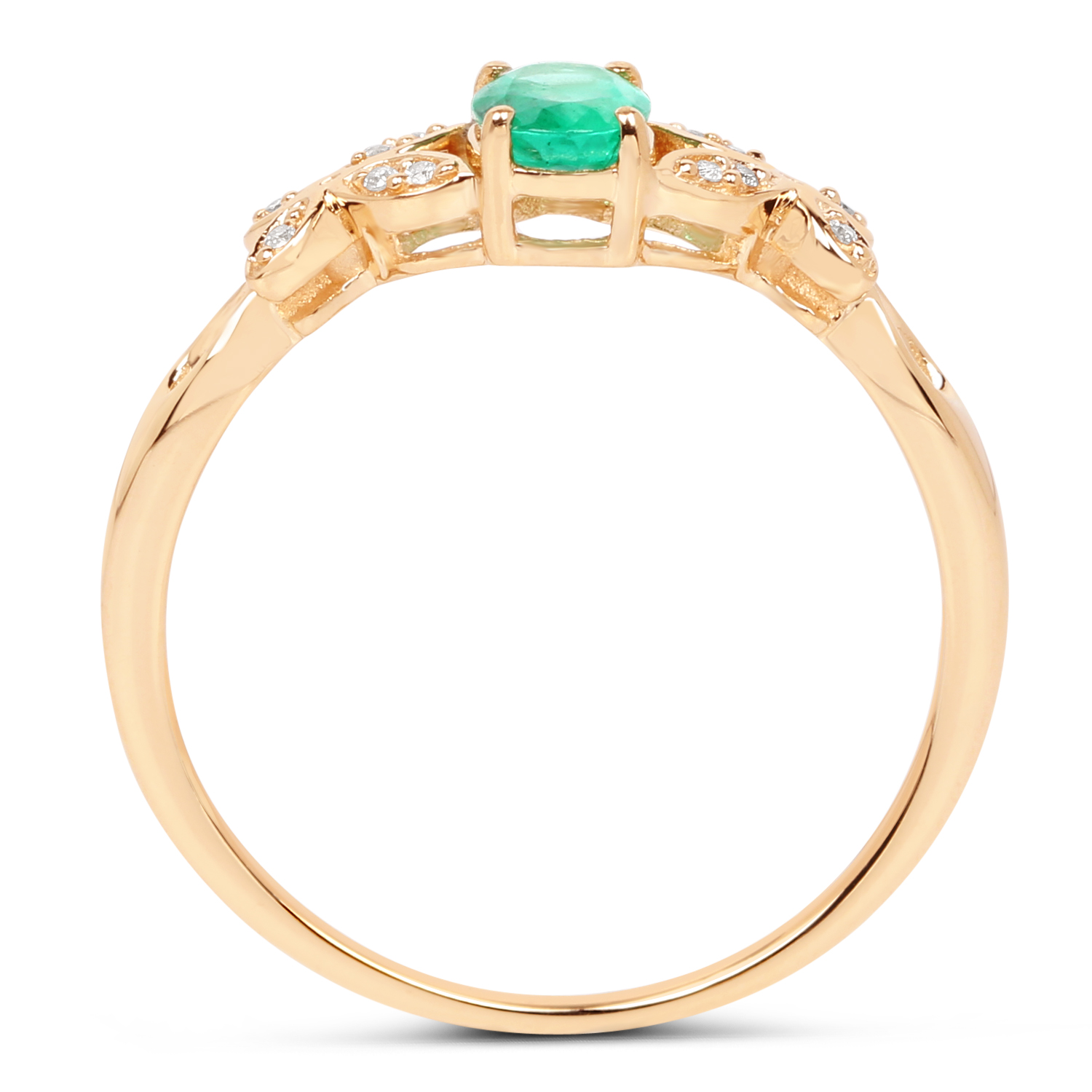 0.48 Carat Genuine Zambian Emerald and White Diamond 14K Yellow Gold Ring
