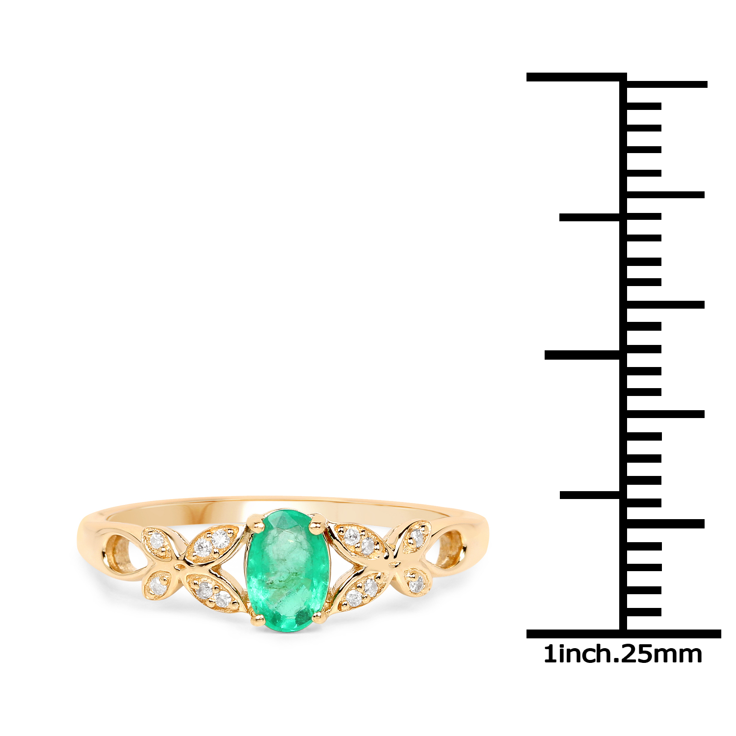 0.48 Carat Genuine Zambian Emerald and White Diamond 14K Yellow Gold Ring