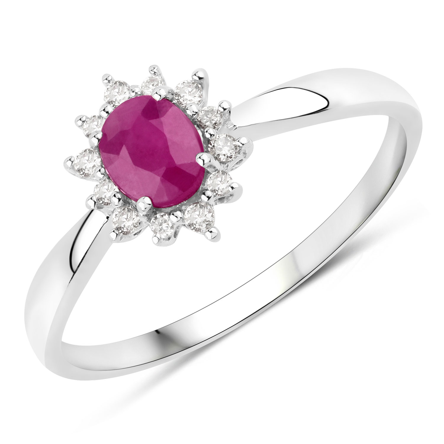 0.40 Carat Genuine Ruby and White Diamond 14K White Gold Ring