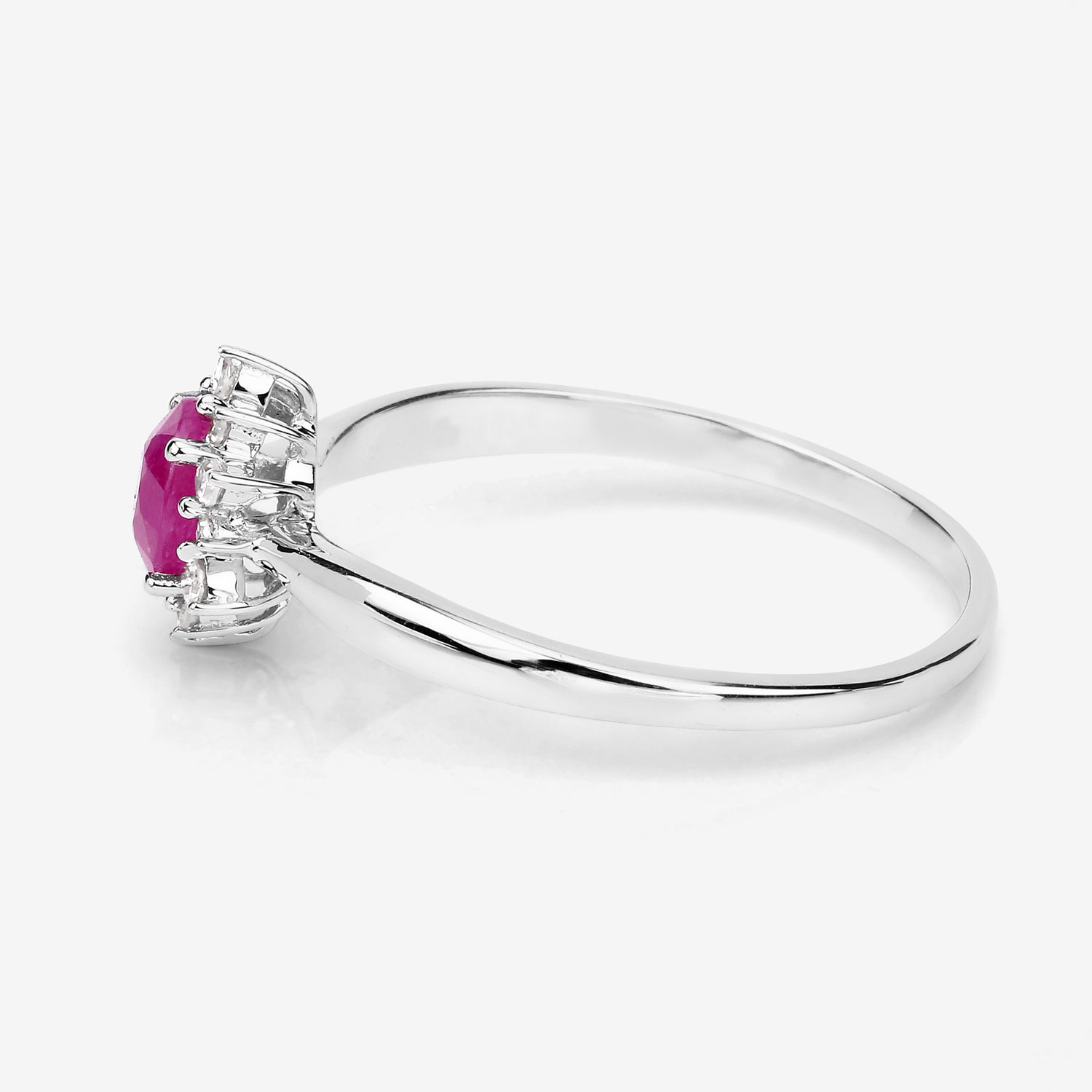 0.40 Carat Genuine Ruby and White Diamond 14K White Gold Ring
