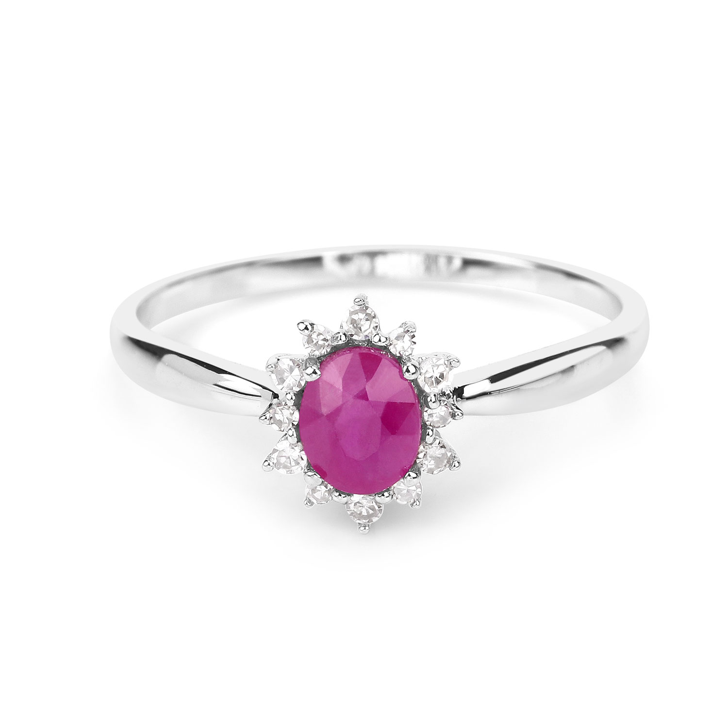 0.40 Carat Genuine Ruby and White Diamond 14K White Gold Ring