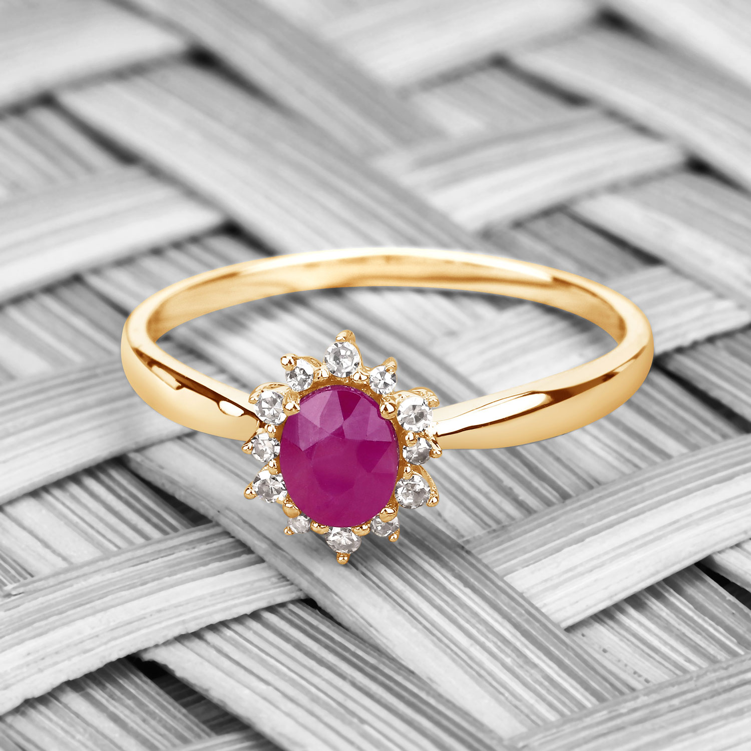 0.40 Carat Genuine Ruby and White Diamond 14K Yellow Gold Ring