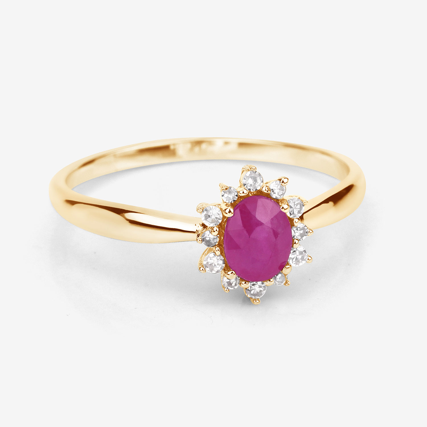 0.40 Carat Genuine Ruby and White Diamond 14K Yellow Gold Ring