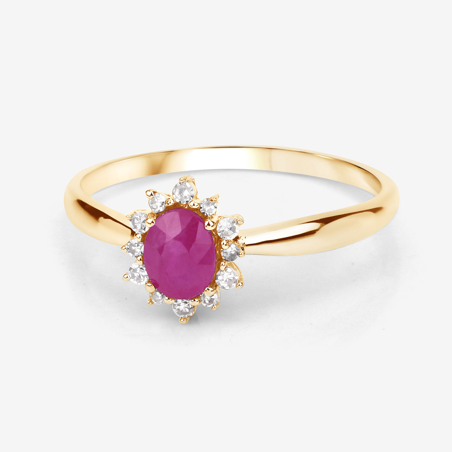 0.40 Carat Genuine Ruby and White Diamond 14K Yellow Gold Ring