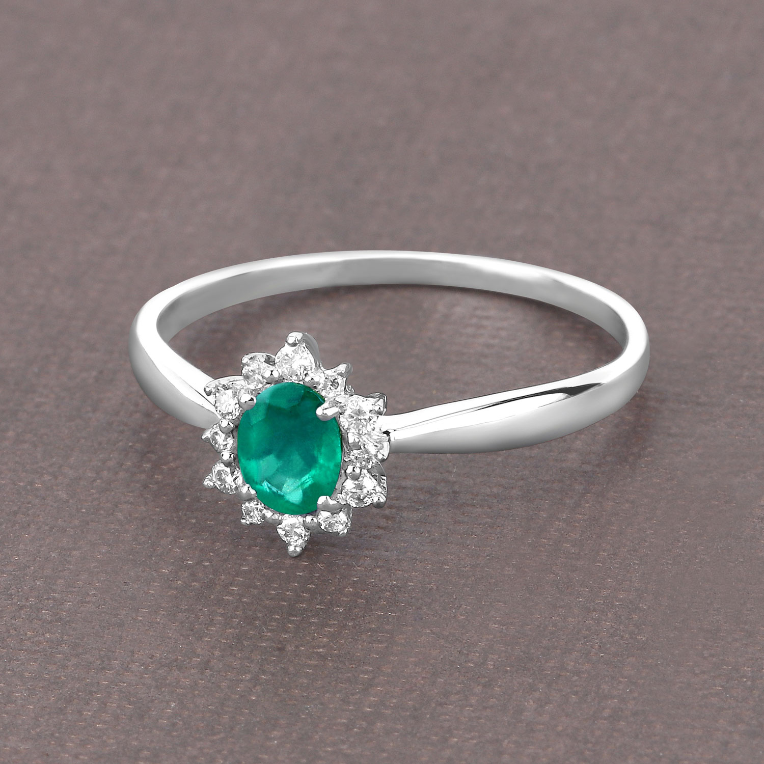 0.40 Carat Genuine Zambian Emerald and White Diamond 14K White Gold Ring