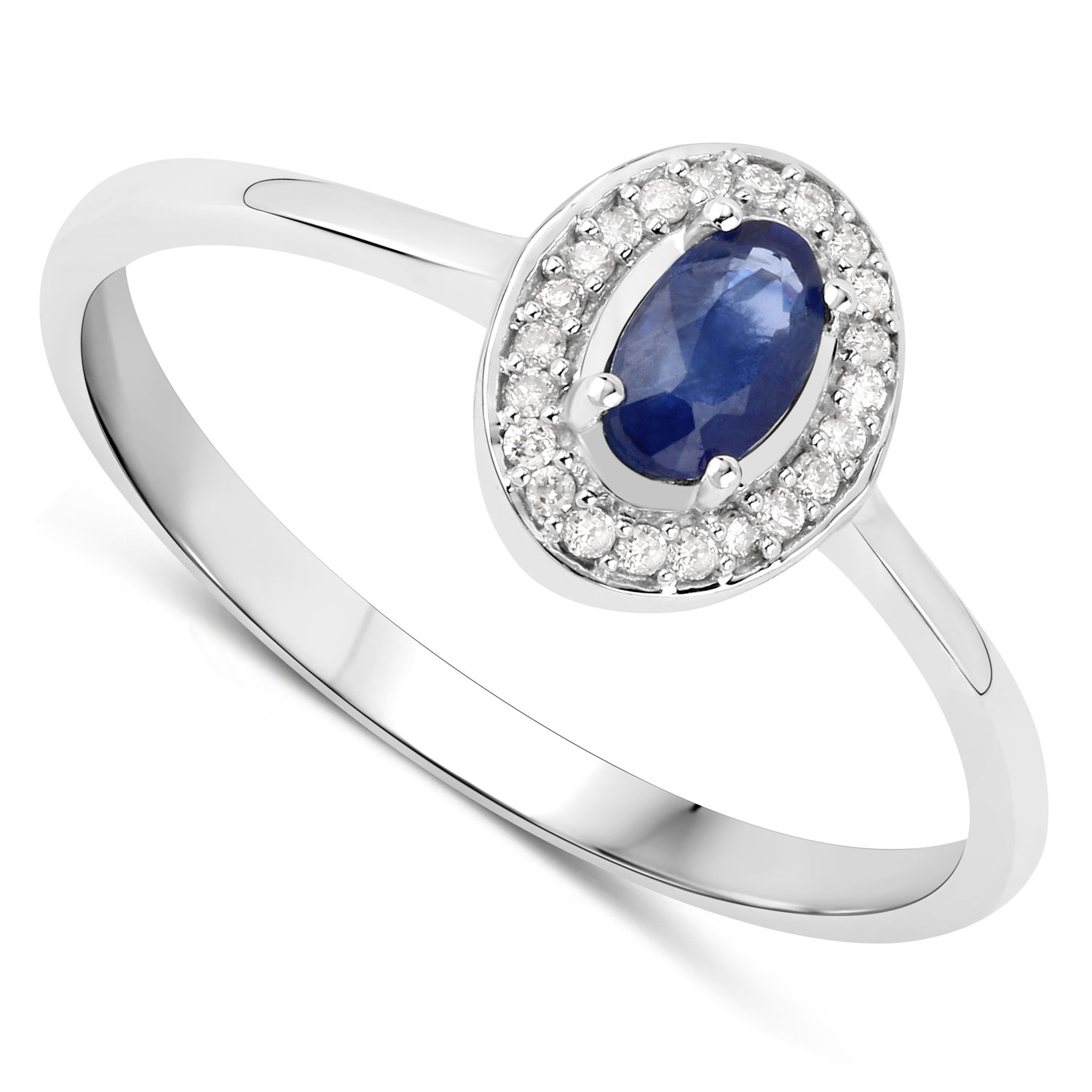 0.31 Carat Genuine Blue Sapphire and White Diamond 14K White Gold Ring