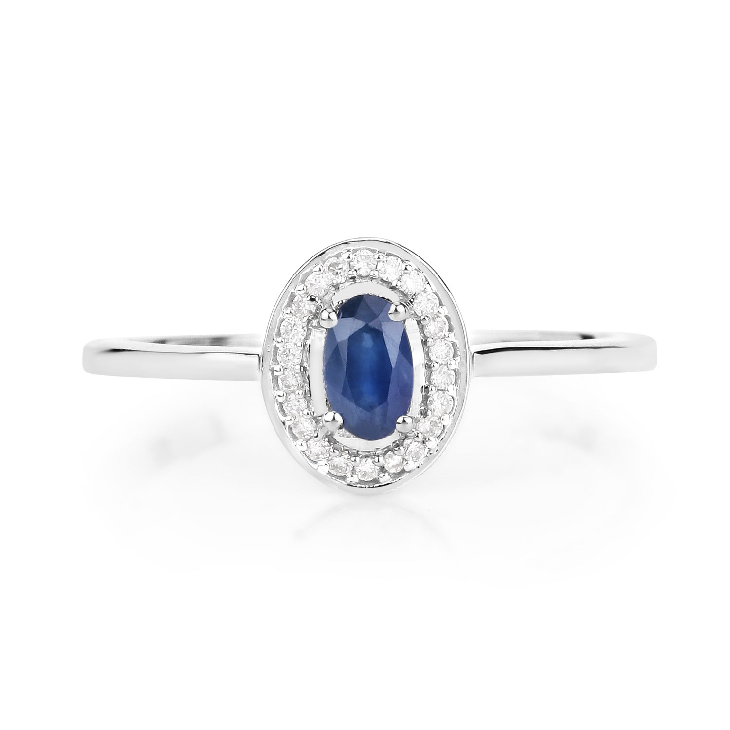 0.31 Carat Genuine Blue Sapphire and White Diamond 14K White Gold Ring