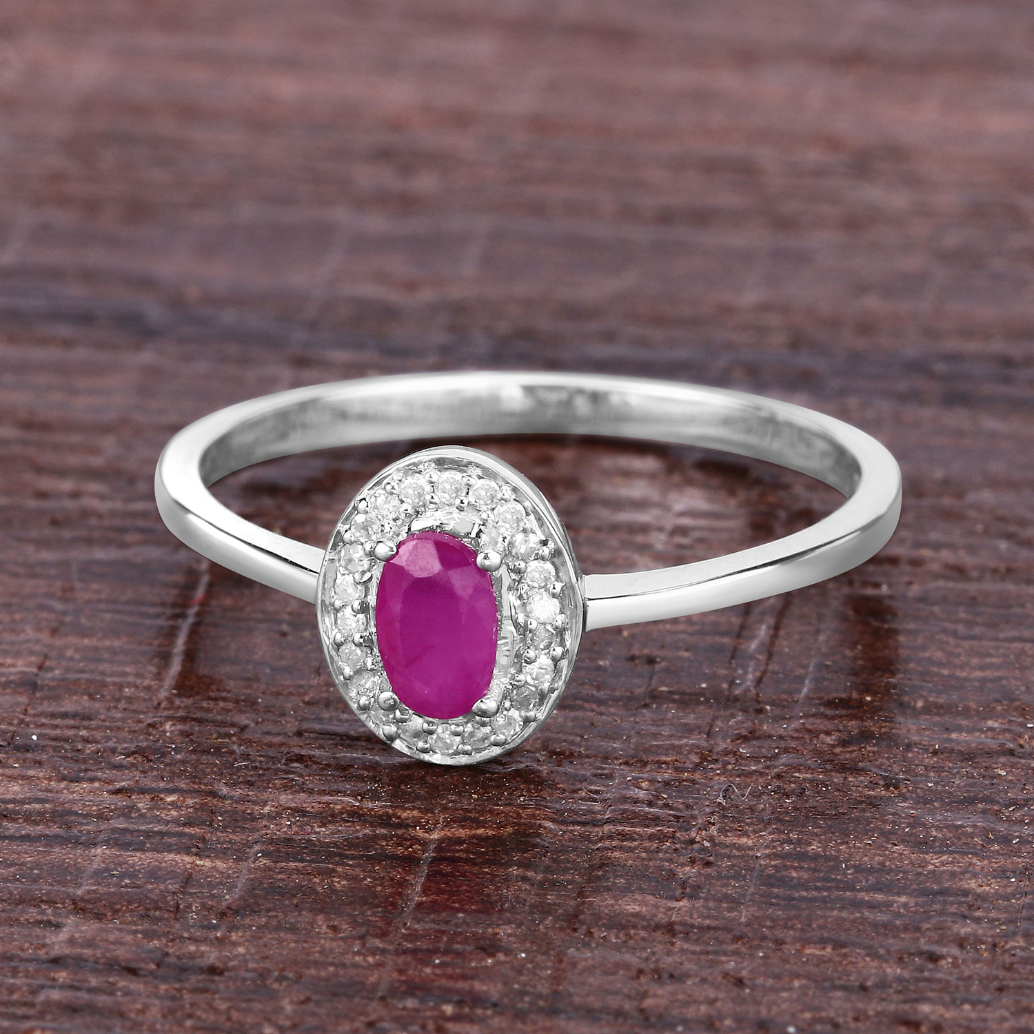 0.33 Carat Genuine Ruby and White Diamond 14K White Gold Ring